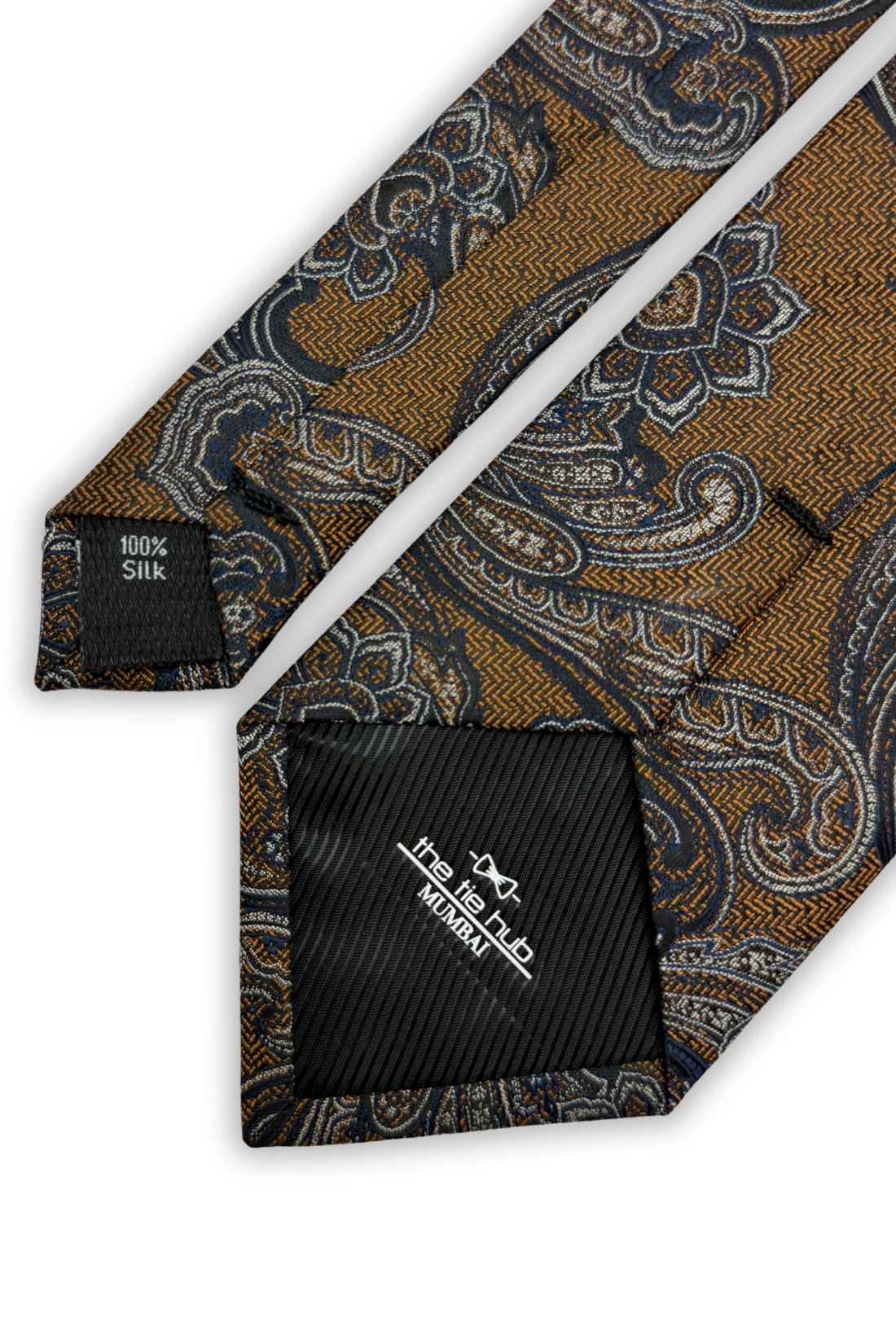 Brown & Blue 100% Silk Necktie for Men Paisley Jacquard Design