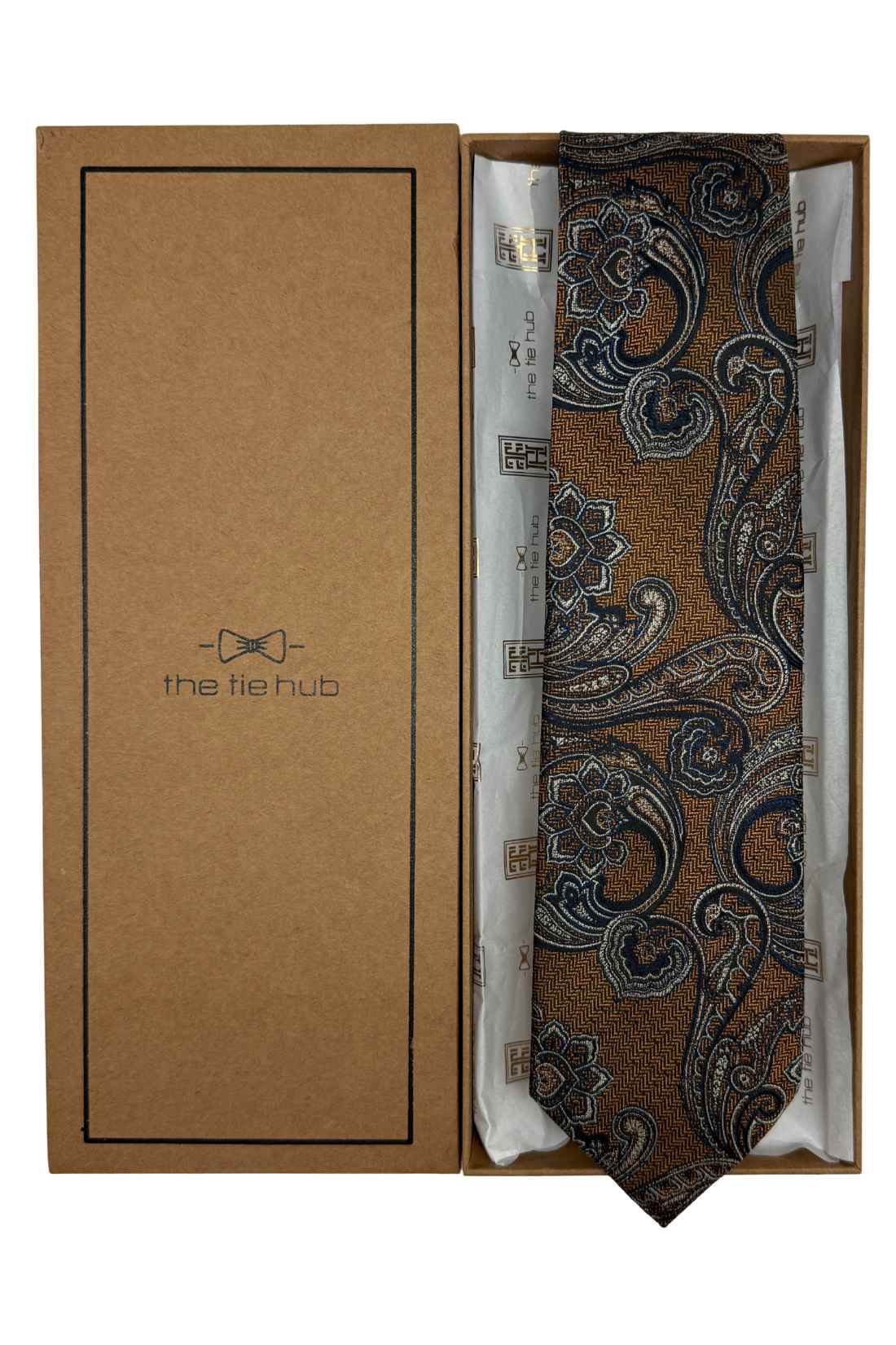 Brown & Blue 100% Silk Necktie for Men Paisley Jacquard Design