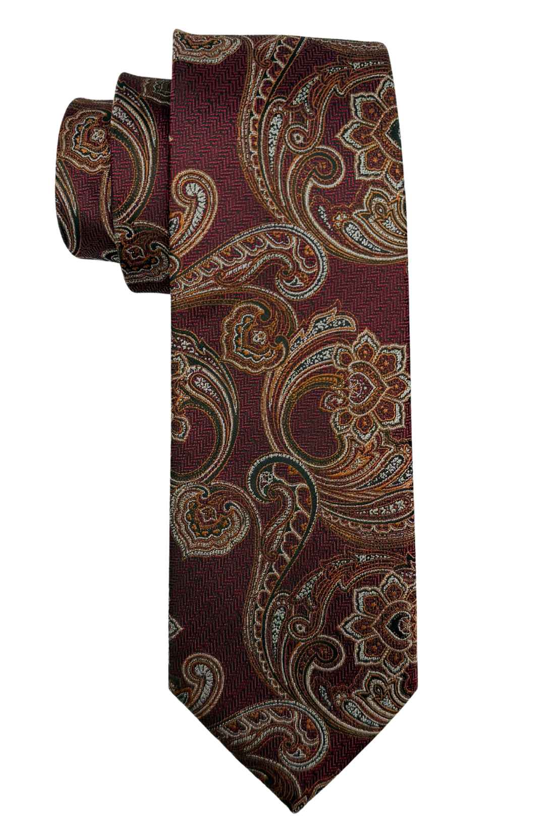 Wine 100% Silk Necktie for Men Ornamental Paisley Design