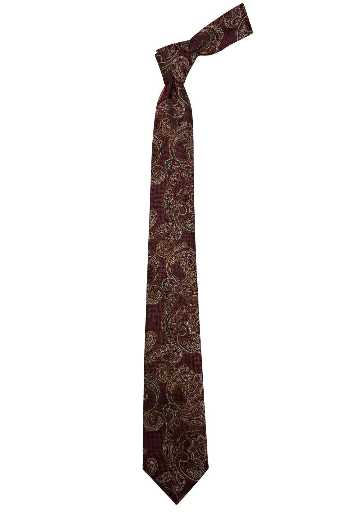 Wine 100% Silk Necktie for Men Ornamental Paisley Design