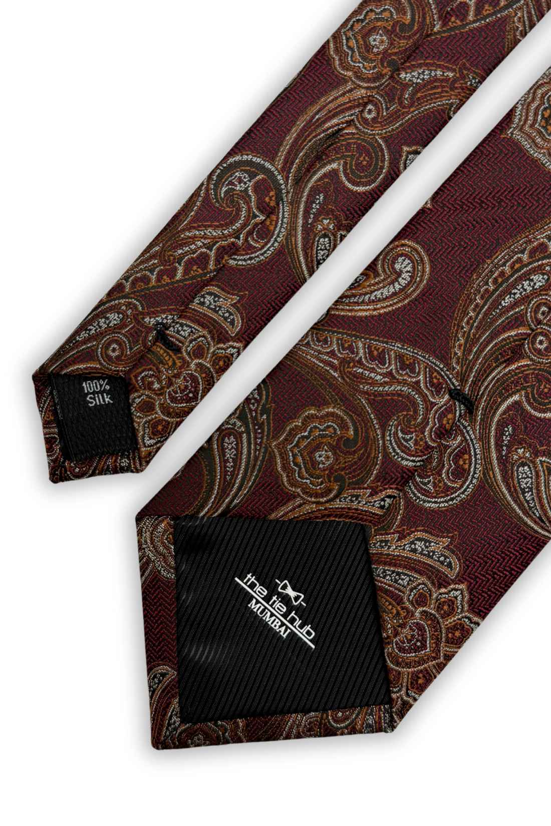 Wine 100% Silk Necktie for Men Ornamental Paisley Design