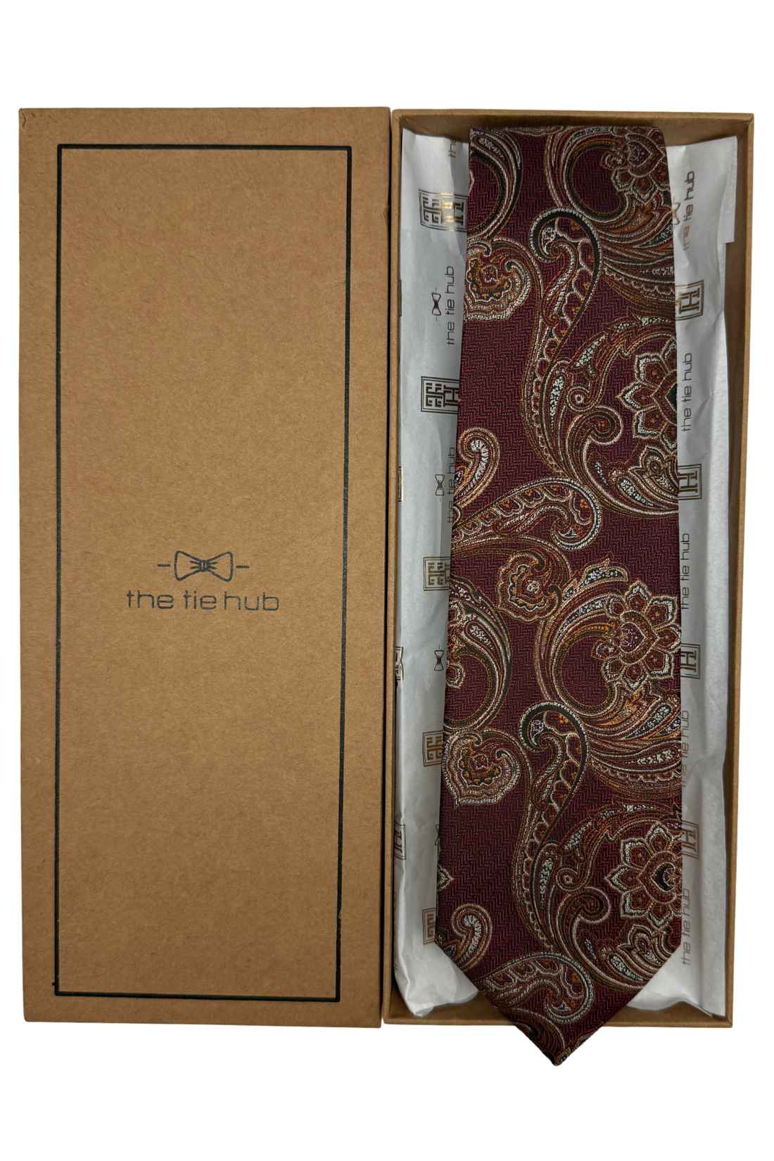 Wine 100% Silk Necktie for Men Ornamental Paisley Design
