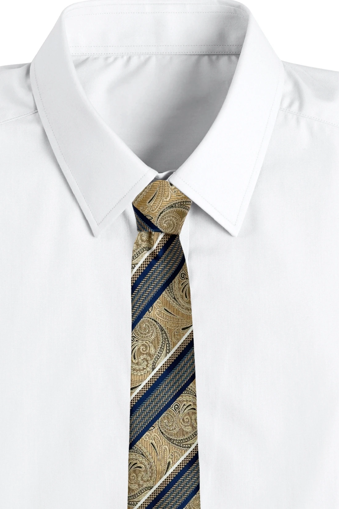 Gold & Blue 100% Silk Necktie for Men Striped Paisley Design