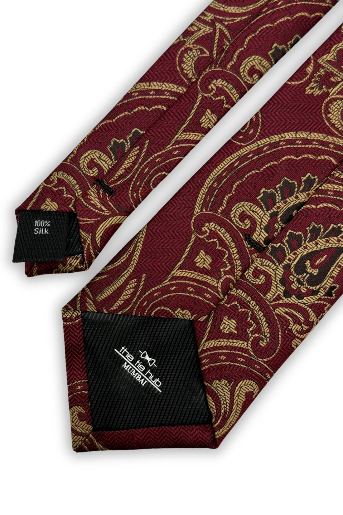 Maroon 100% Silk Necktie for Men Paisley Jacquard Design