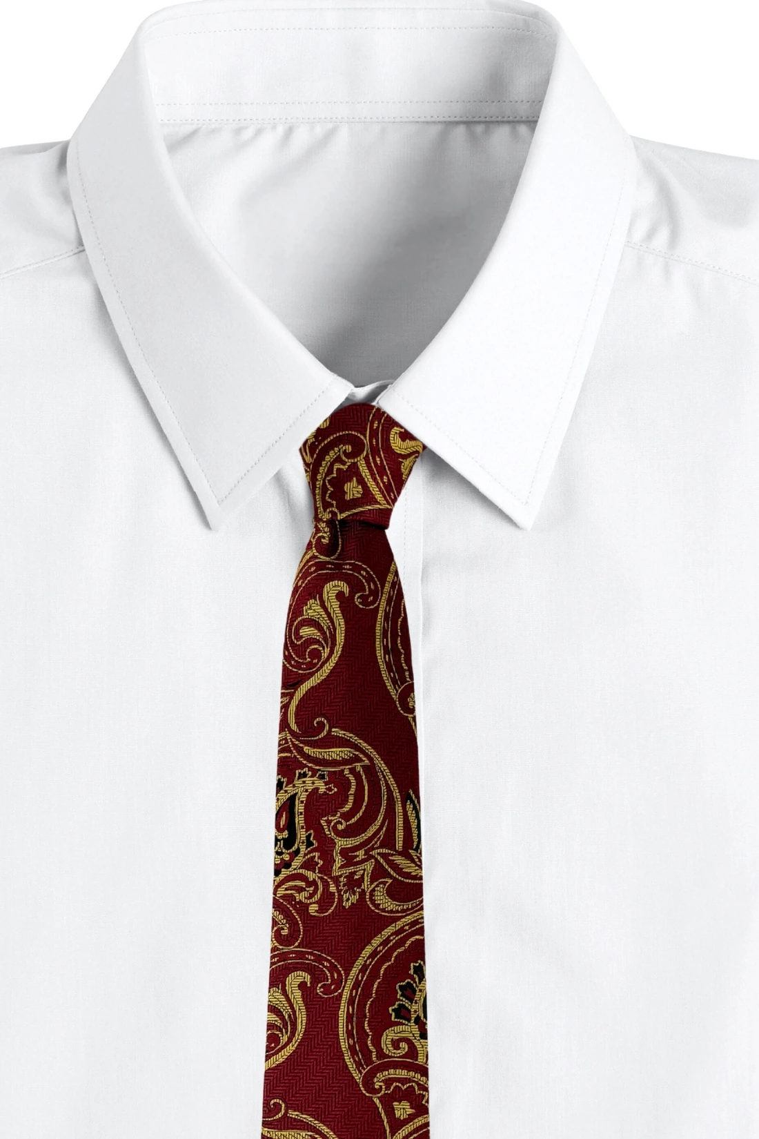 Maroon 100% Silk Necktie for Men Paisley Jacquard Design