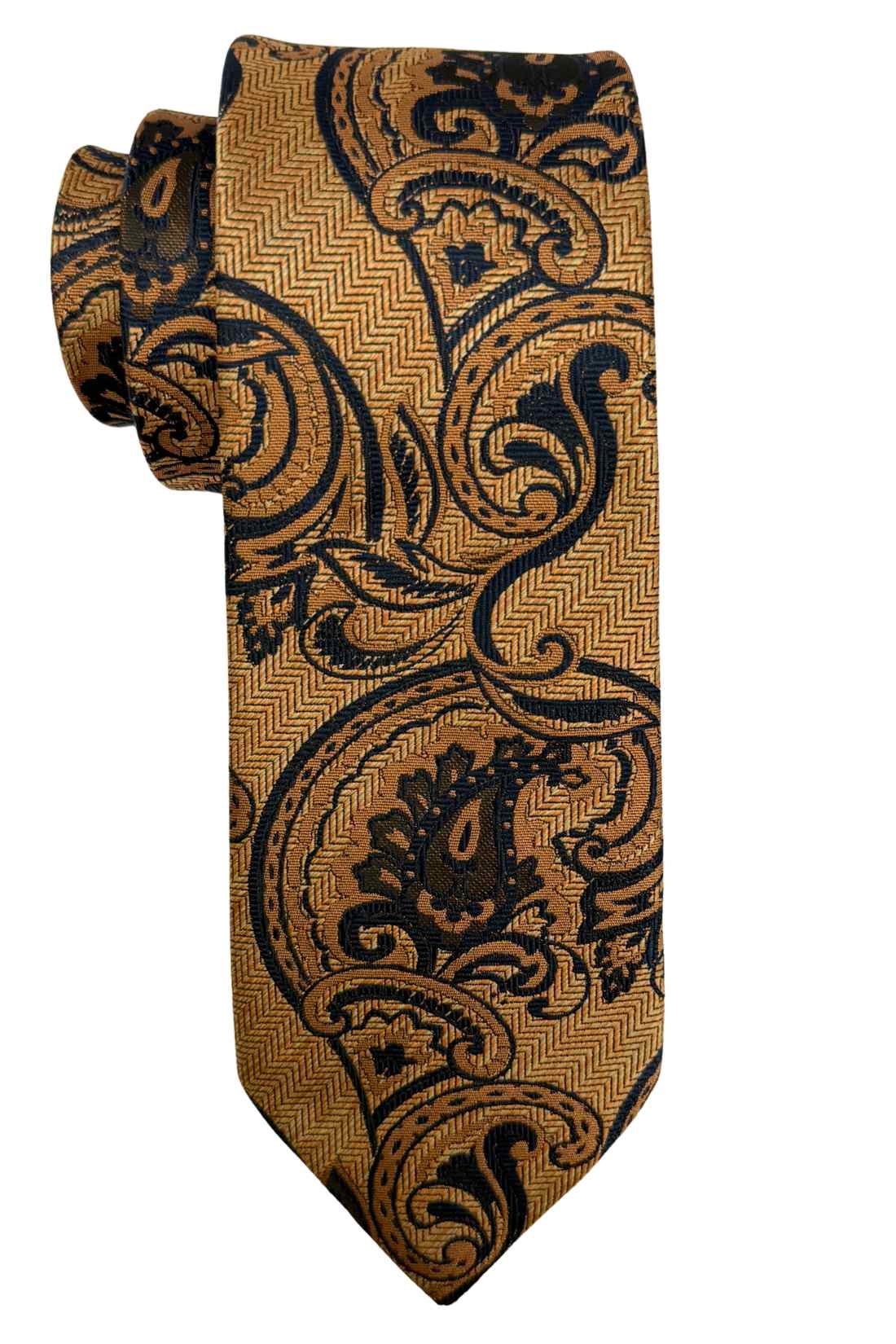 Mustard Yellow 100% Silk Necktie for Men Paisley Jacquard Design