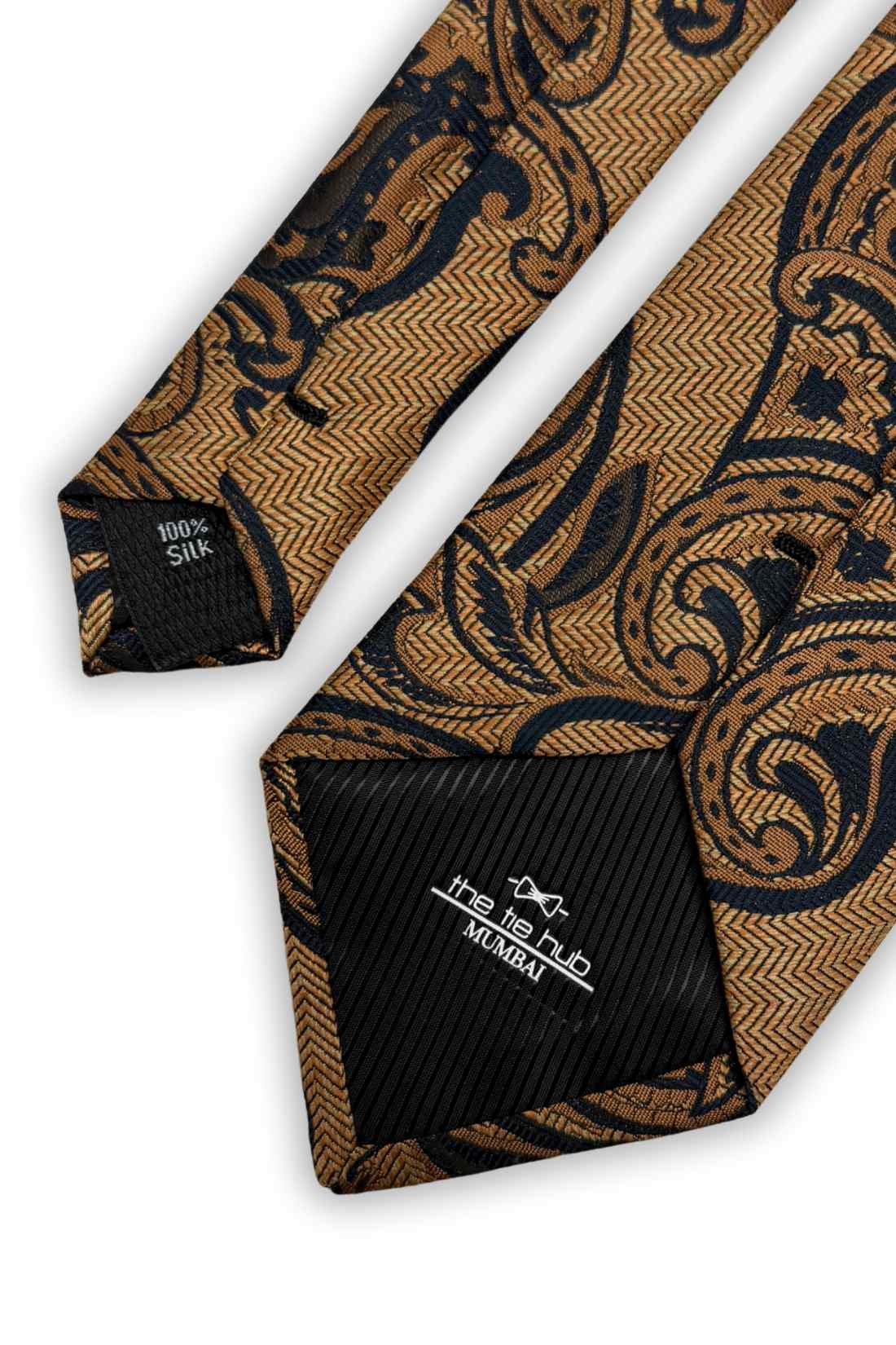 Mustard Yellow 100% Silk Necktie for Men Paisley Jacquard Design