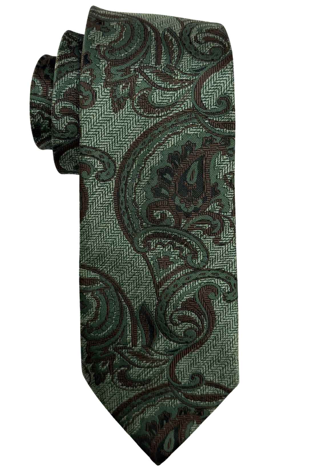 Green 100% Silk Necktie for Men Paisley Jacquard Design
