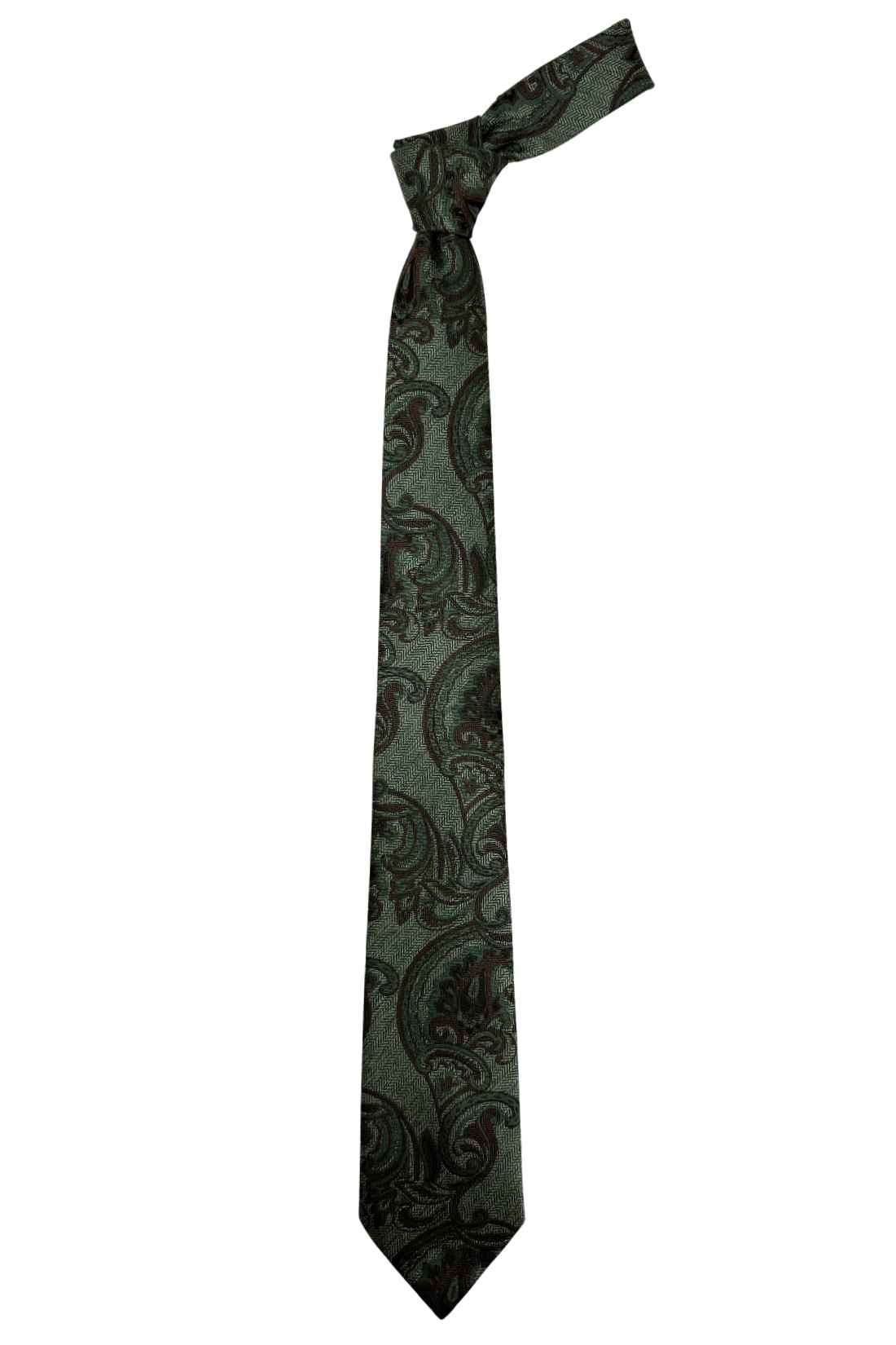 Green 100% Silk Necktie for Men Paisley Jacquard Design