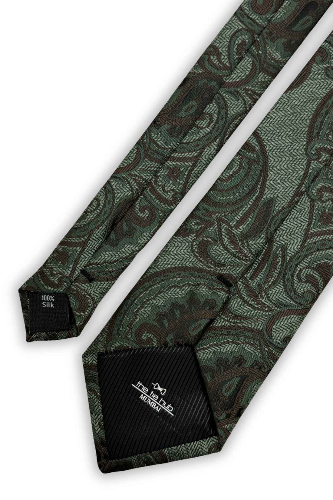 Green 100% Silk Necktie for Men Paisley Jacquard Design