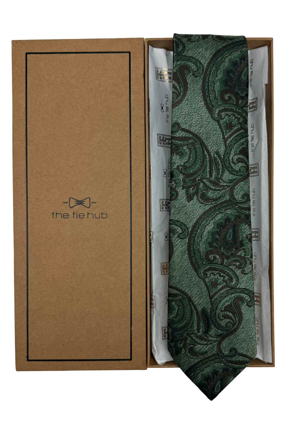 Green 100% Silk Necktie for Men Paisley Jacquard Design