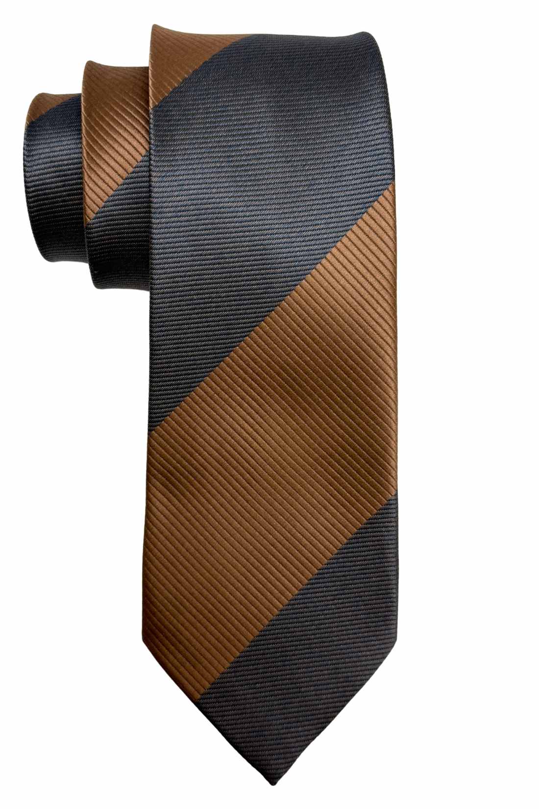 Grey & Brown Diagonal Striped Silk Necktie For Men