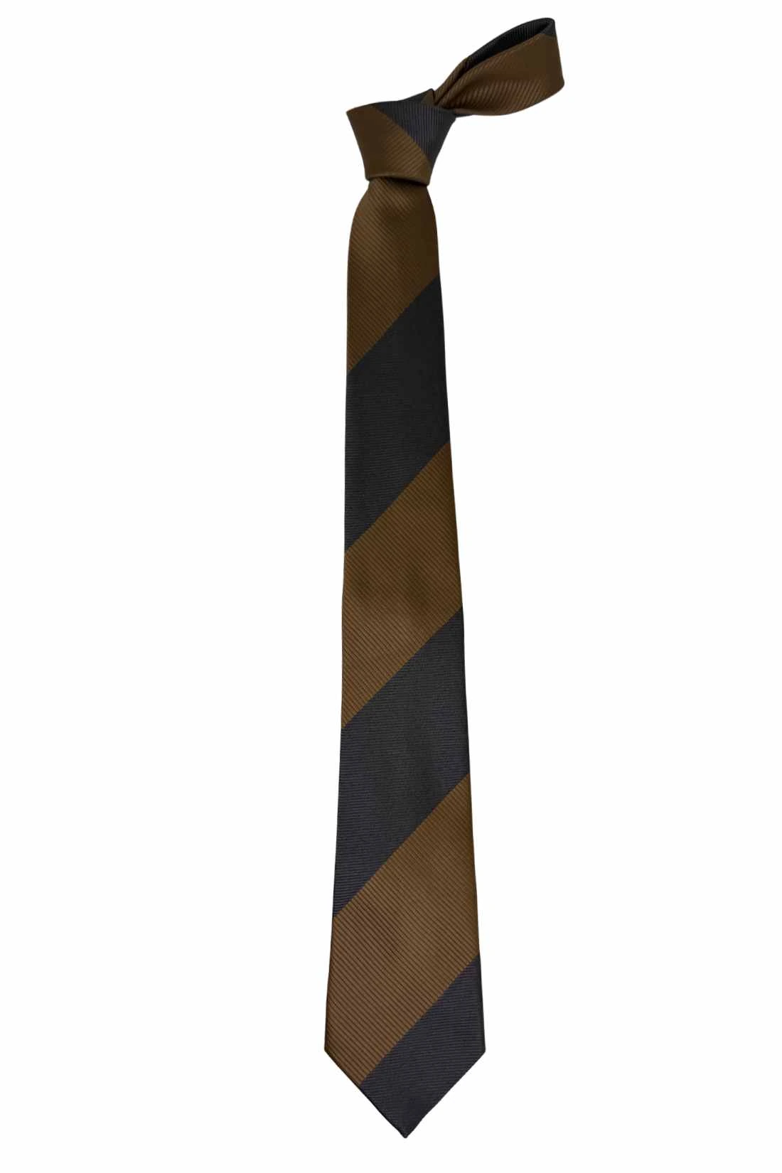 Grey & Brown Diagonal Striped Silk Necktie For Men