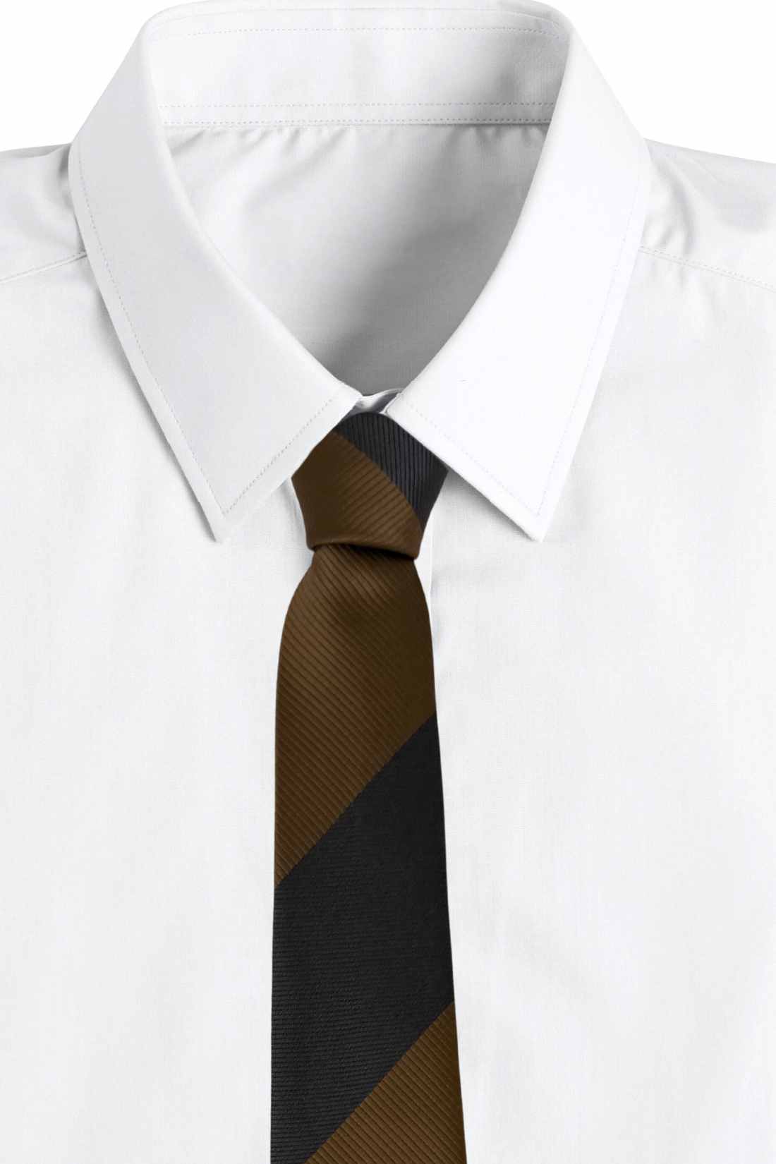 Grey & Brown Diagonal Striped Silk Necktie For Men