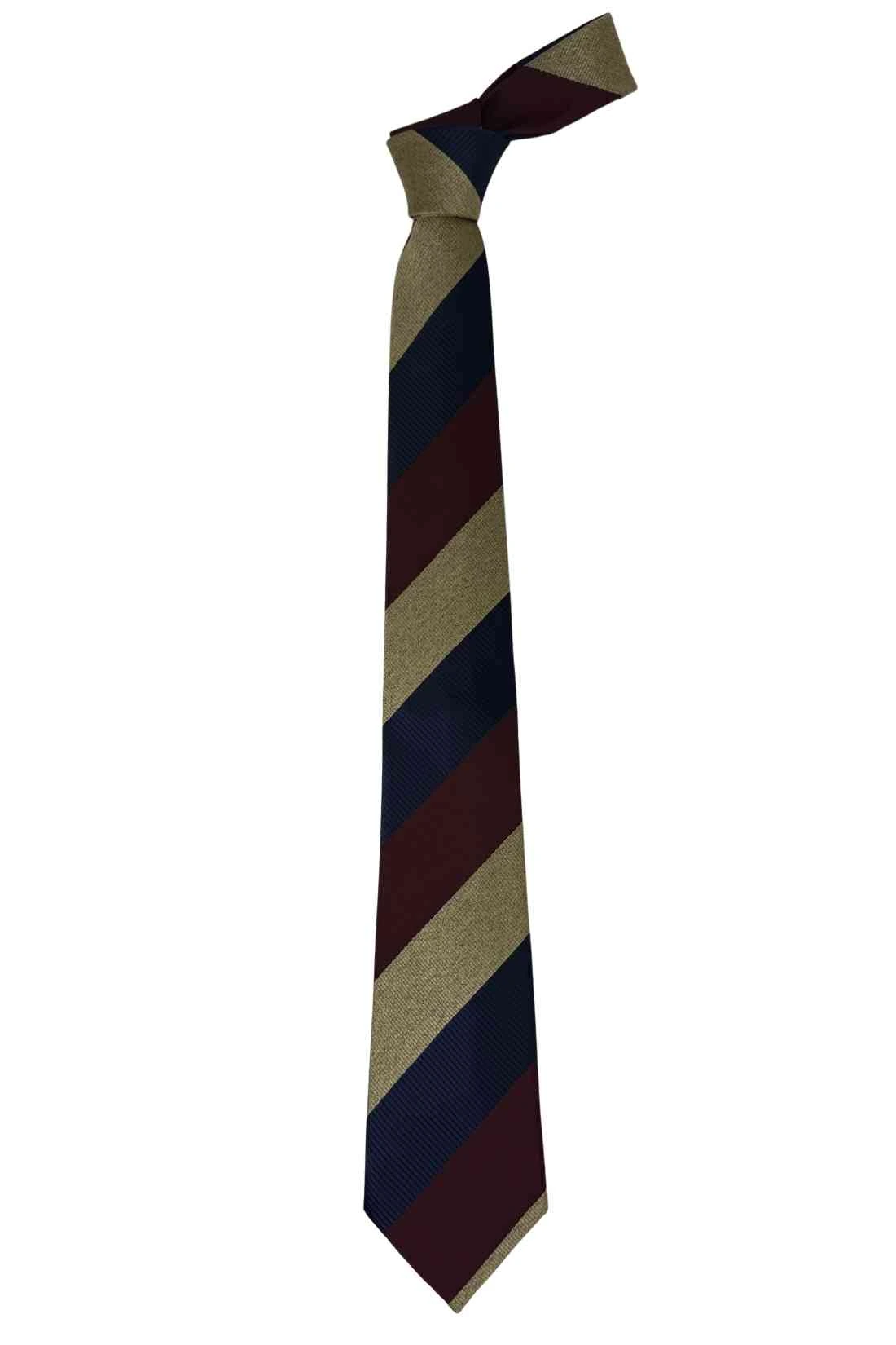 Maroon, Navy Blue & Beige Diagonal Striped Silk Necktie For Men