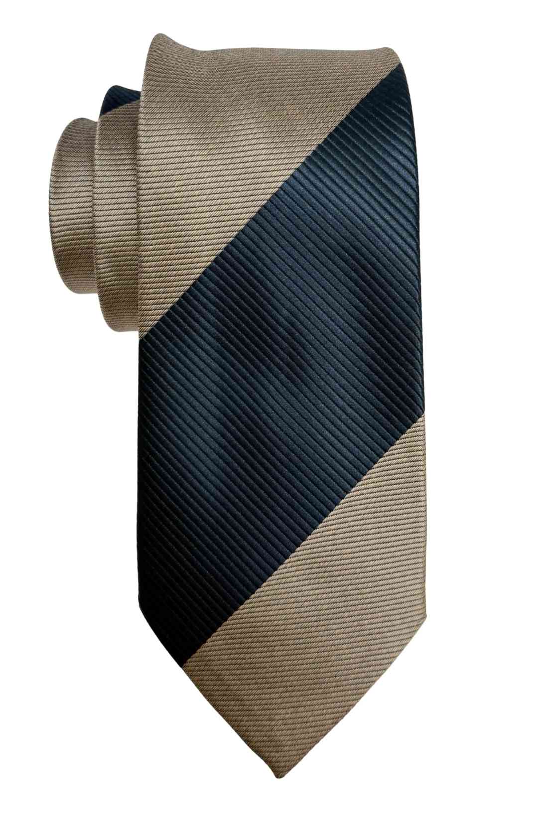 Navy Blue & Beige Diagonal Striped Silk Necktie For Men