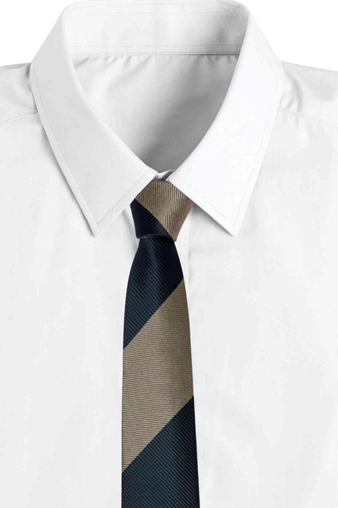 Navy Blue & Beige Diagonal Striped Silk Necktie For Men