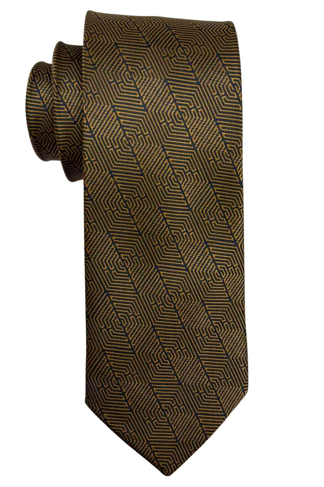 Bamboo Silk Necktie for Men β Mustard & Navy Geometric Tie | The Tie Hub