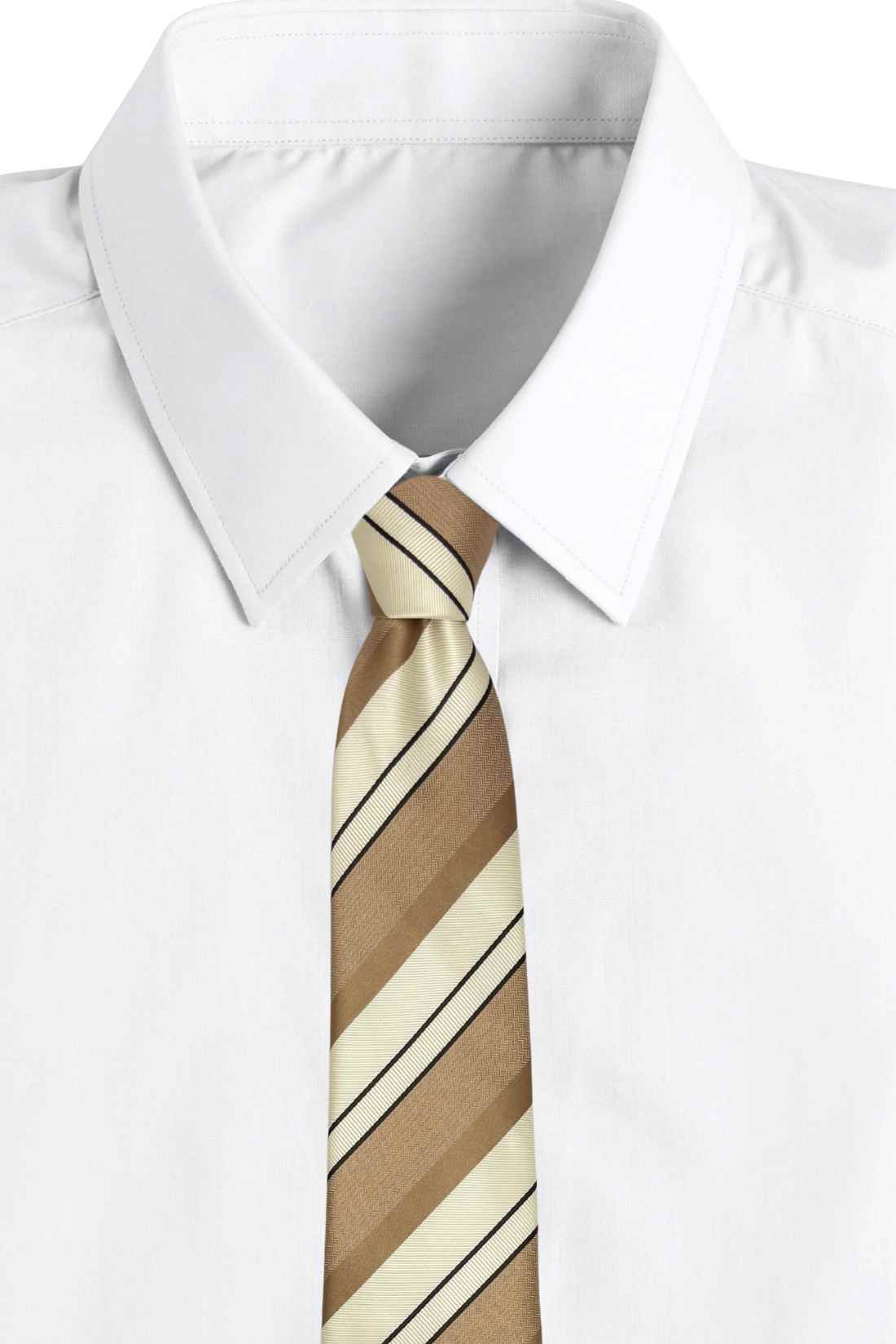Beige & White Striped Silk Necktie For Men