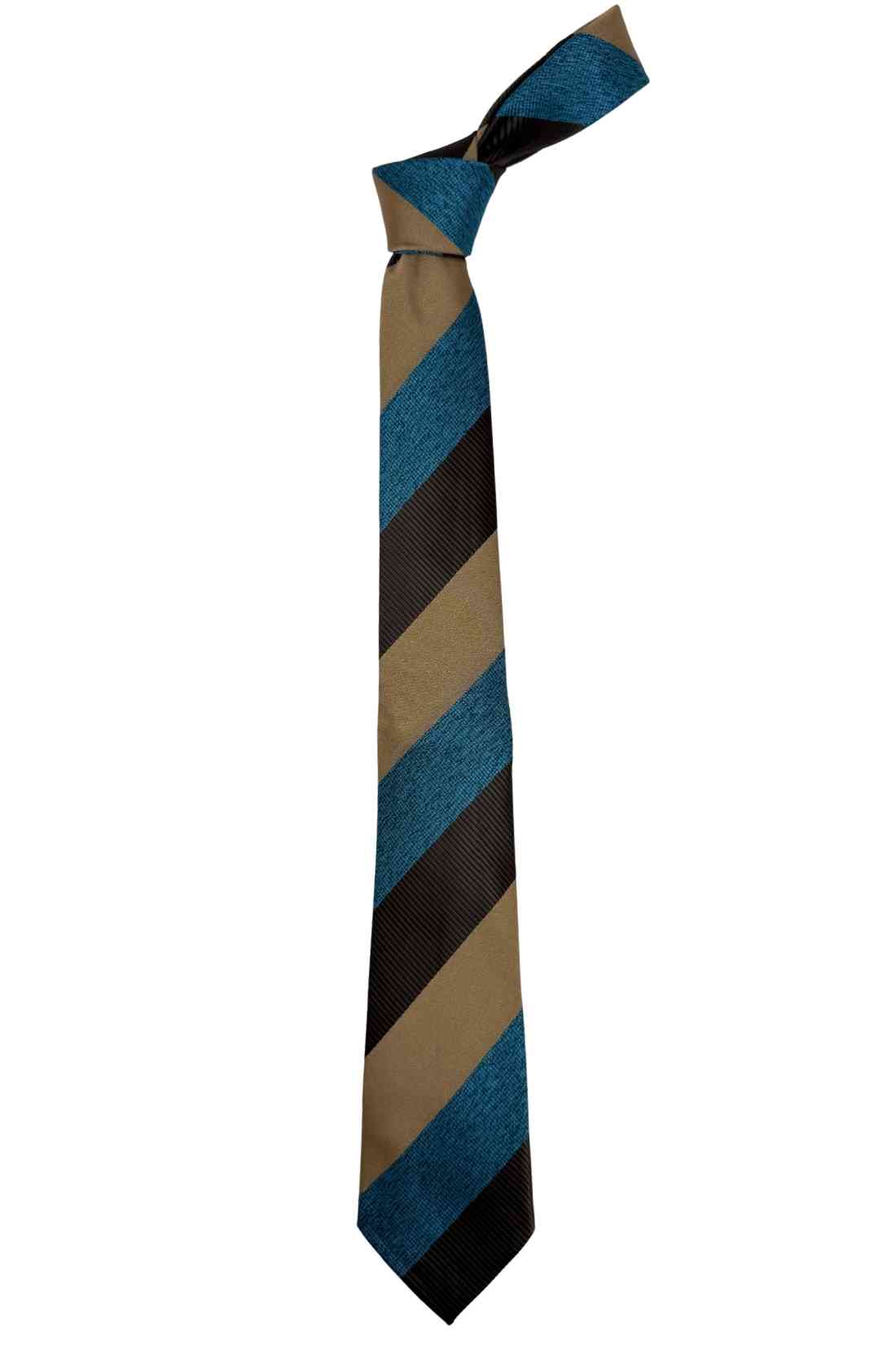 Blue, Brown & Beige Diagonal Striped Silk Necktie For Men