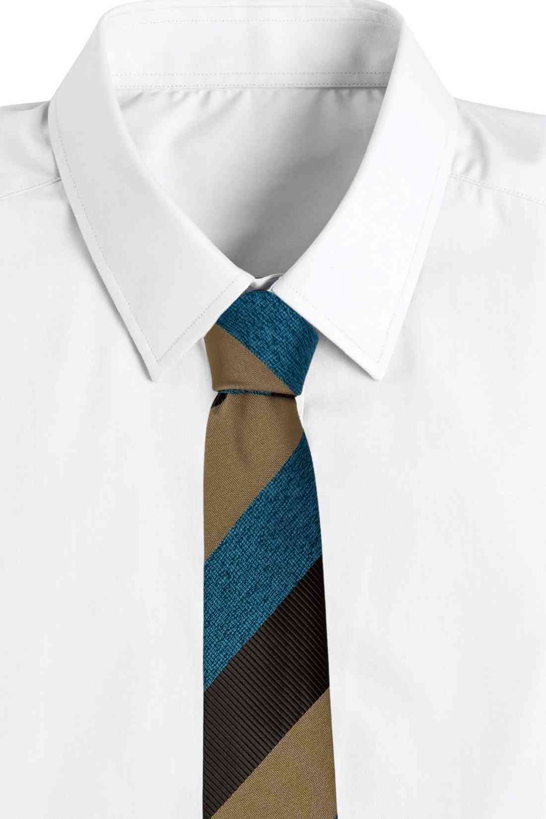 Blue, Brown & Beige Diagonal Striped Silk Necktie For Men