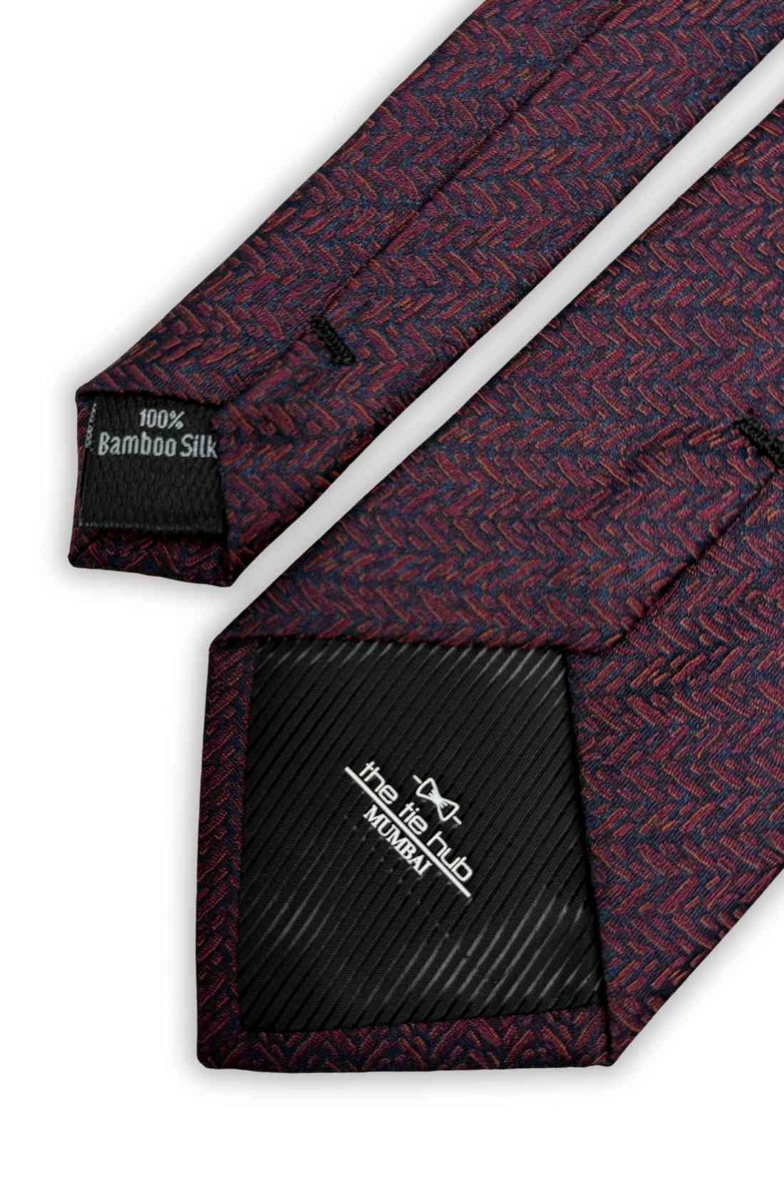 Navy & Maroon Bamboo Silk Necktie For Men | Textured Weave Design
