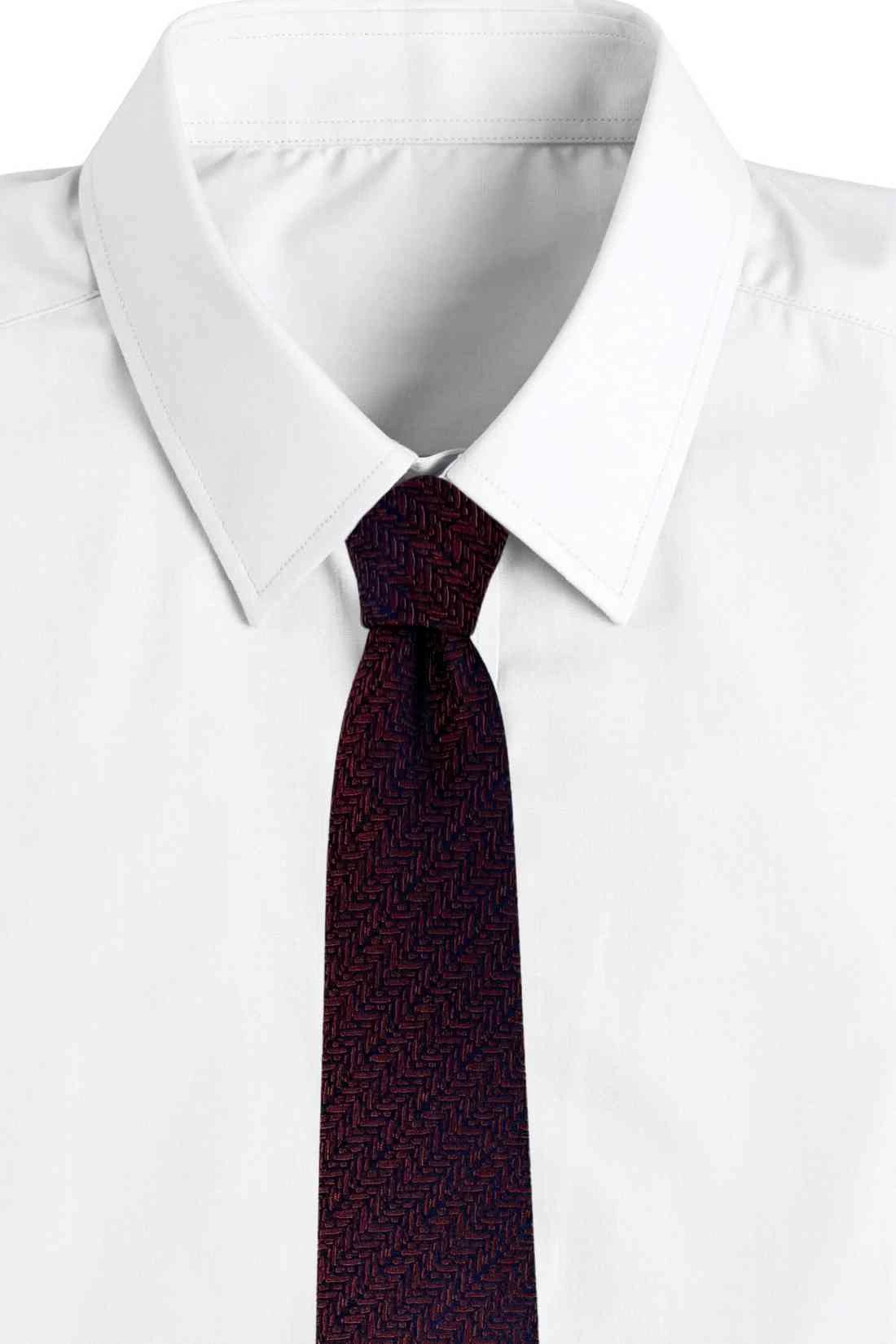 Navy & Maroon Bamboo Silk Necktie For Men | Textured Weave Design