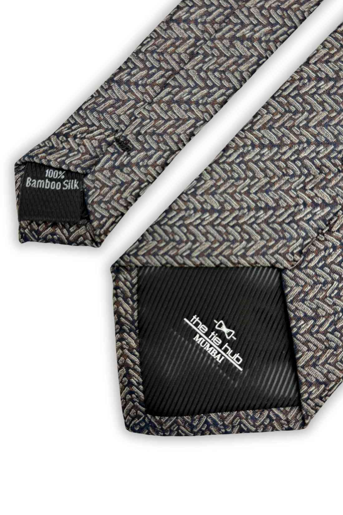 Brown Bamboo Silk Necktie For Men | Textured Weave Design