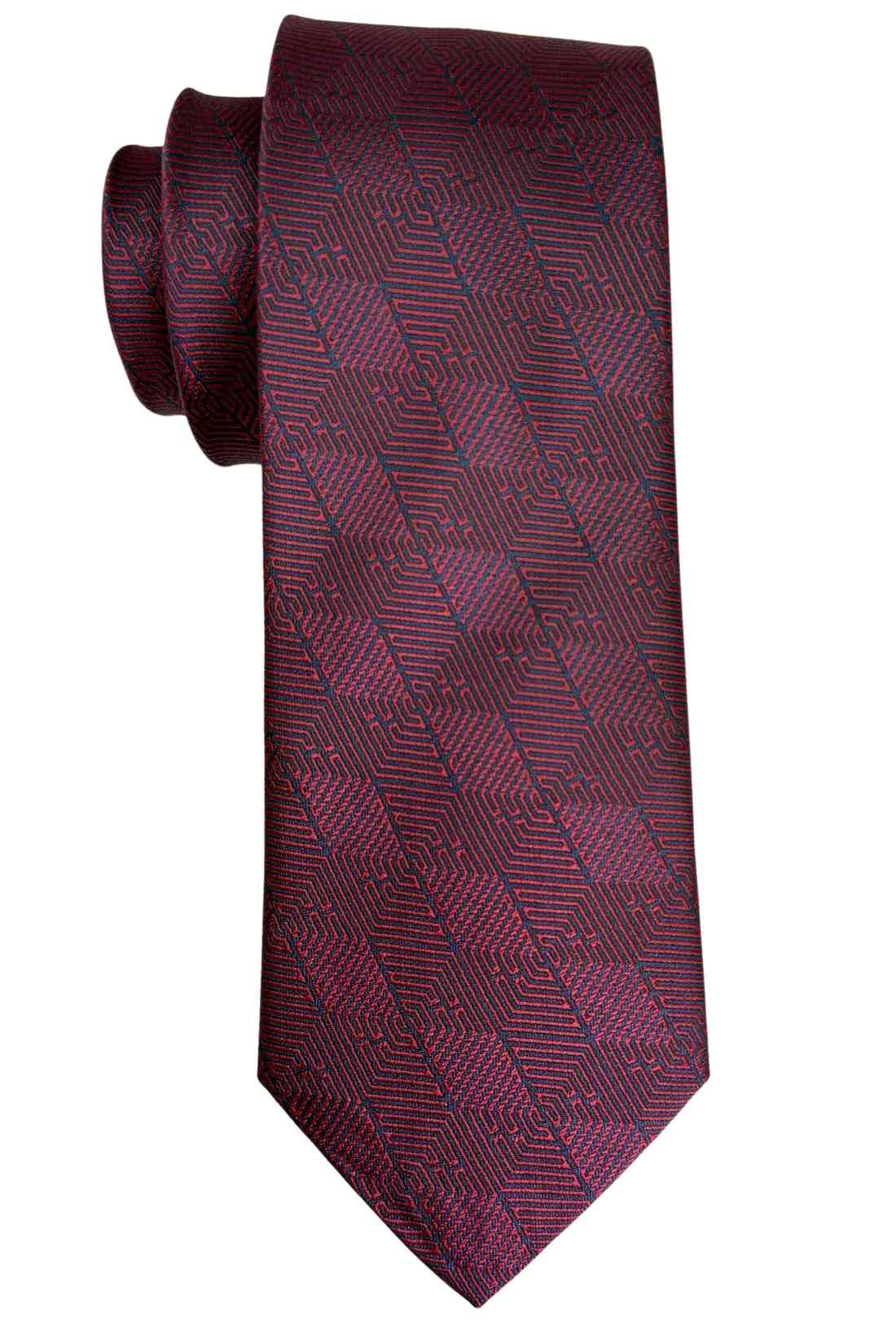 Maroon Bamboo Silk Necktie For Men | Geometric Jacquard Design