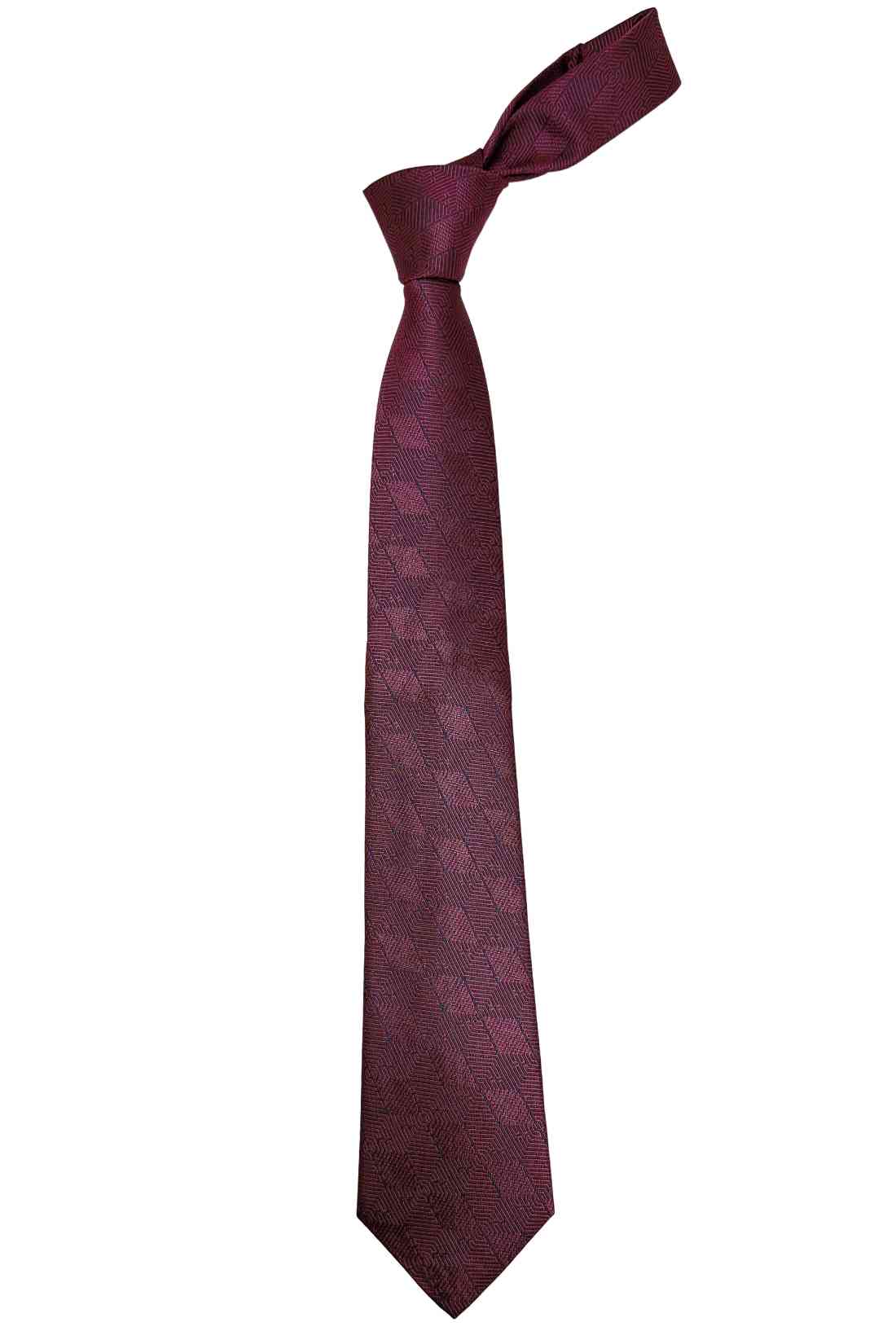 Maroon Bamboo Silk Necktie For Men | Geometric Jacquard Design