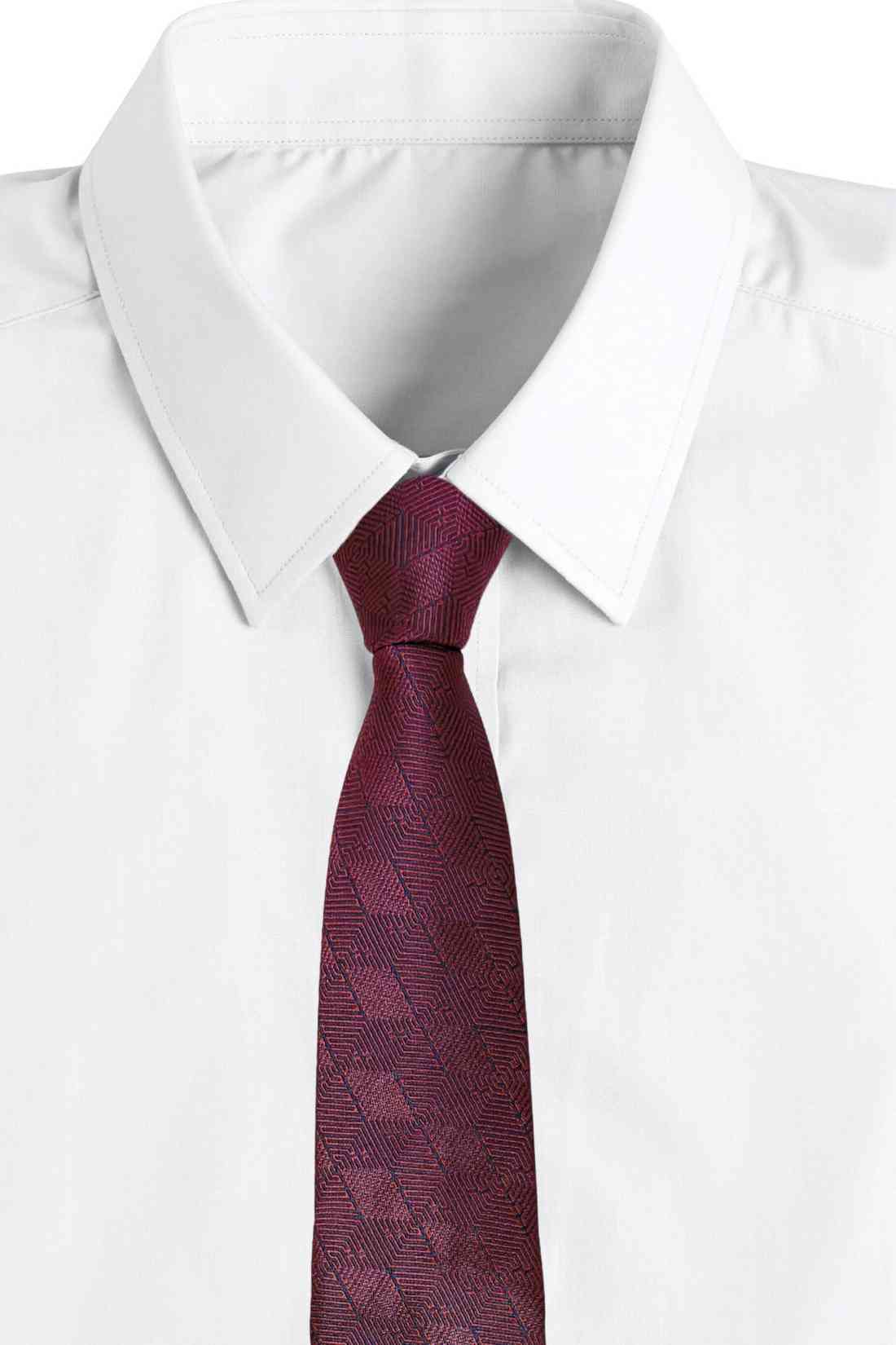 Maroon Bamboo Silk Necktie For Men | Geometric Jacquard Design