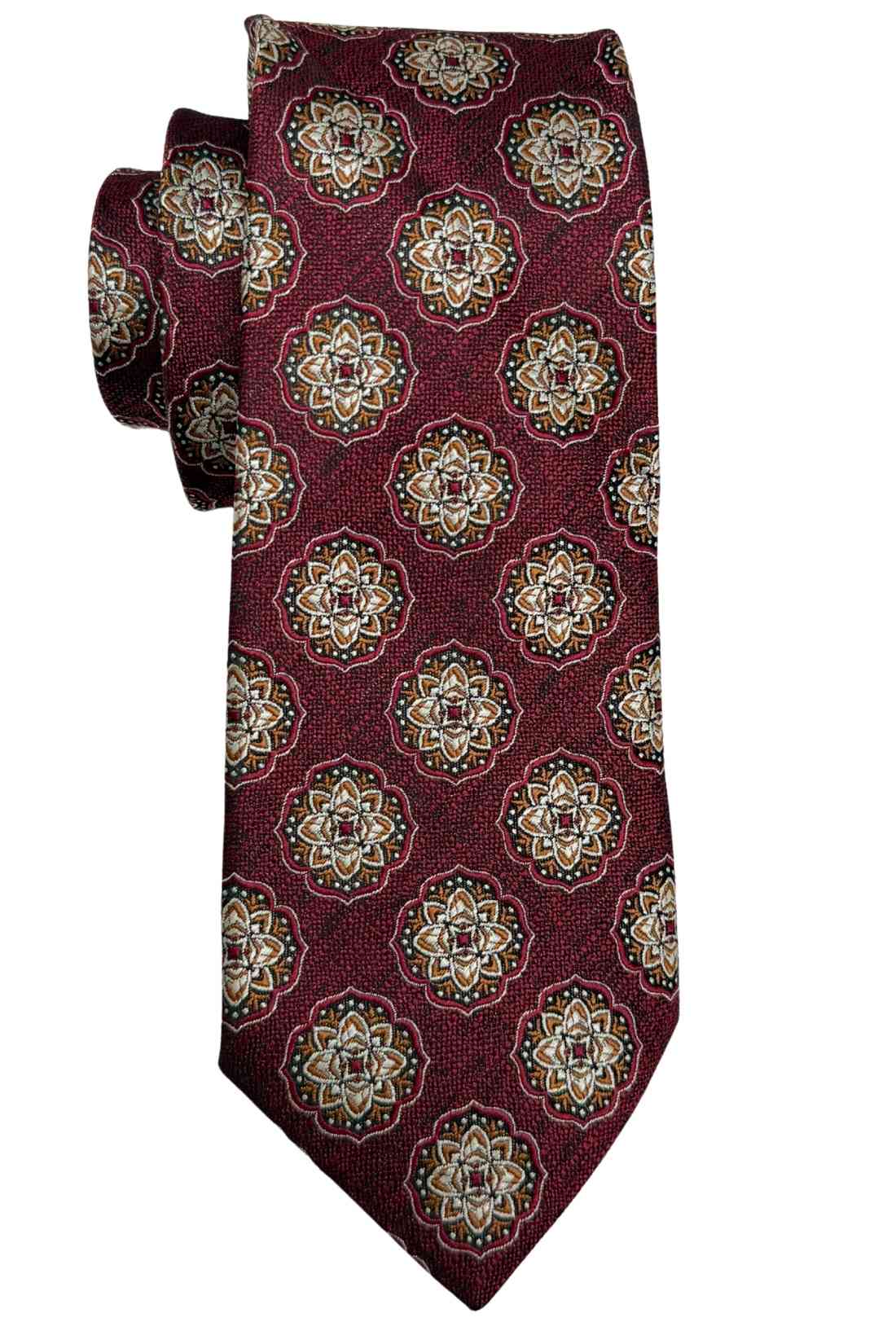 Maroon Bamboo Silk Necktie For Men | Medallion Jacquard Design