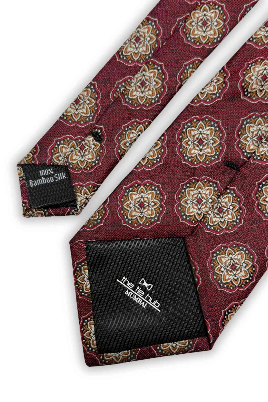 Maroon Bamboo Silk Necktie For Men | Medallion Jacquard Design