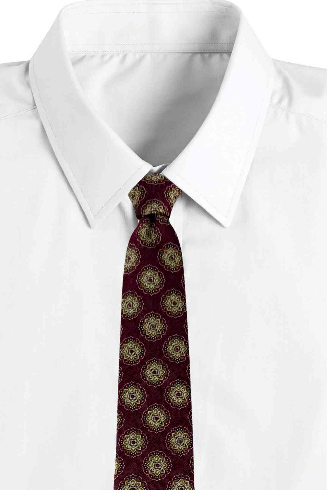 Maroon Bamboo Silk Necktie For Men | Medallion Jacquard Design