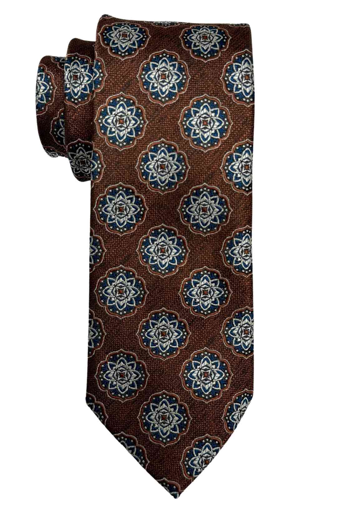 Brown Bamboo Silk Necktie For Men | Medallion Jacquard Design