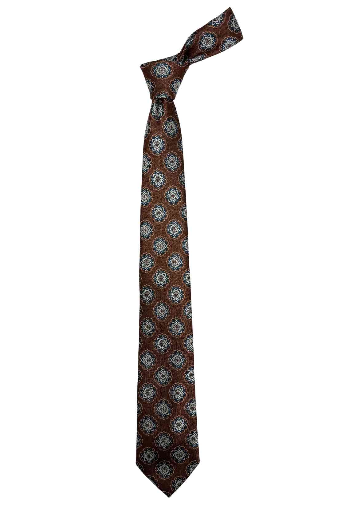 Brown Bamboo Silk Necktie For Men | Medallion Jacquard Design