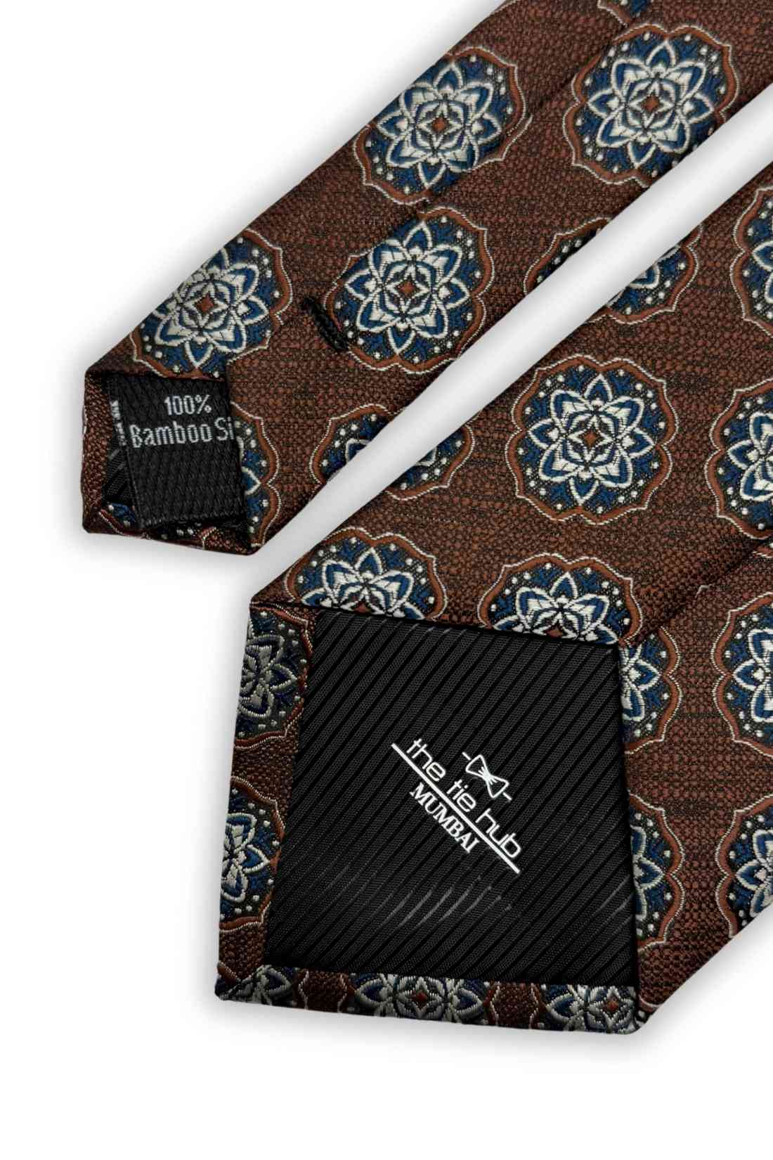 Brown Bamboo Silk Necktie For Men | Medallion Jacquard Design