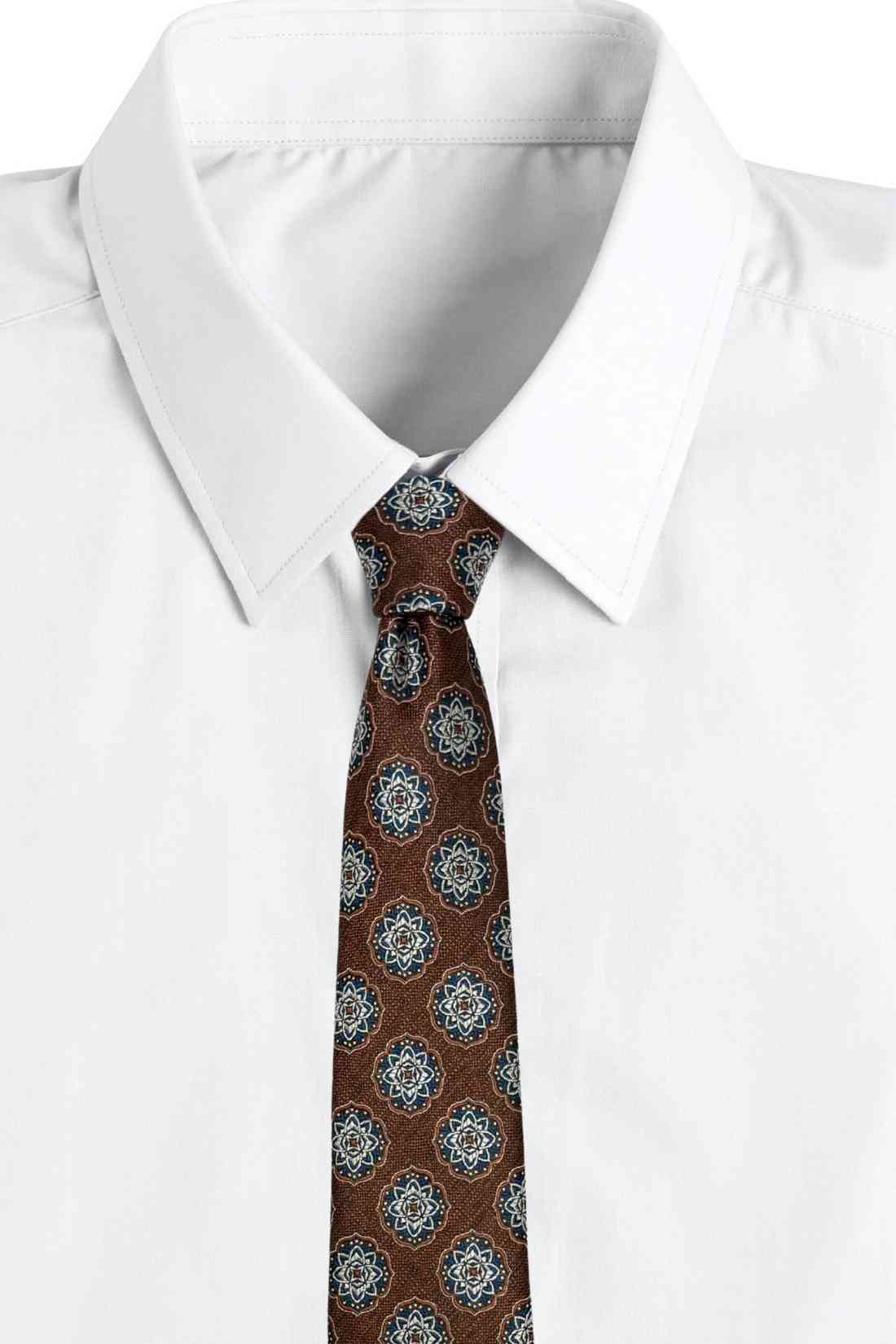 Brown Bamboo Silk Necktie For Men | Medallion Jacquard Design