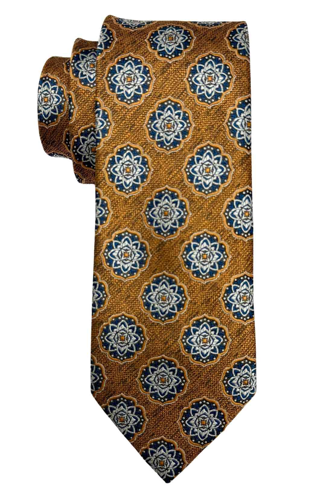 Mustard Bamboo Silk Necktie For Men | Medallion Jacquard Design