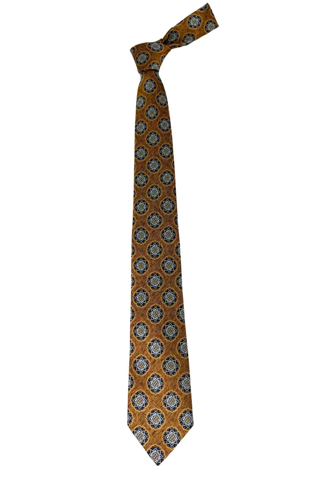 Mustard Bamboo Silk Necktie For Men | Medallion Jacquard Design