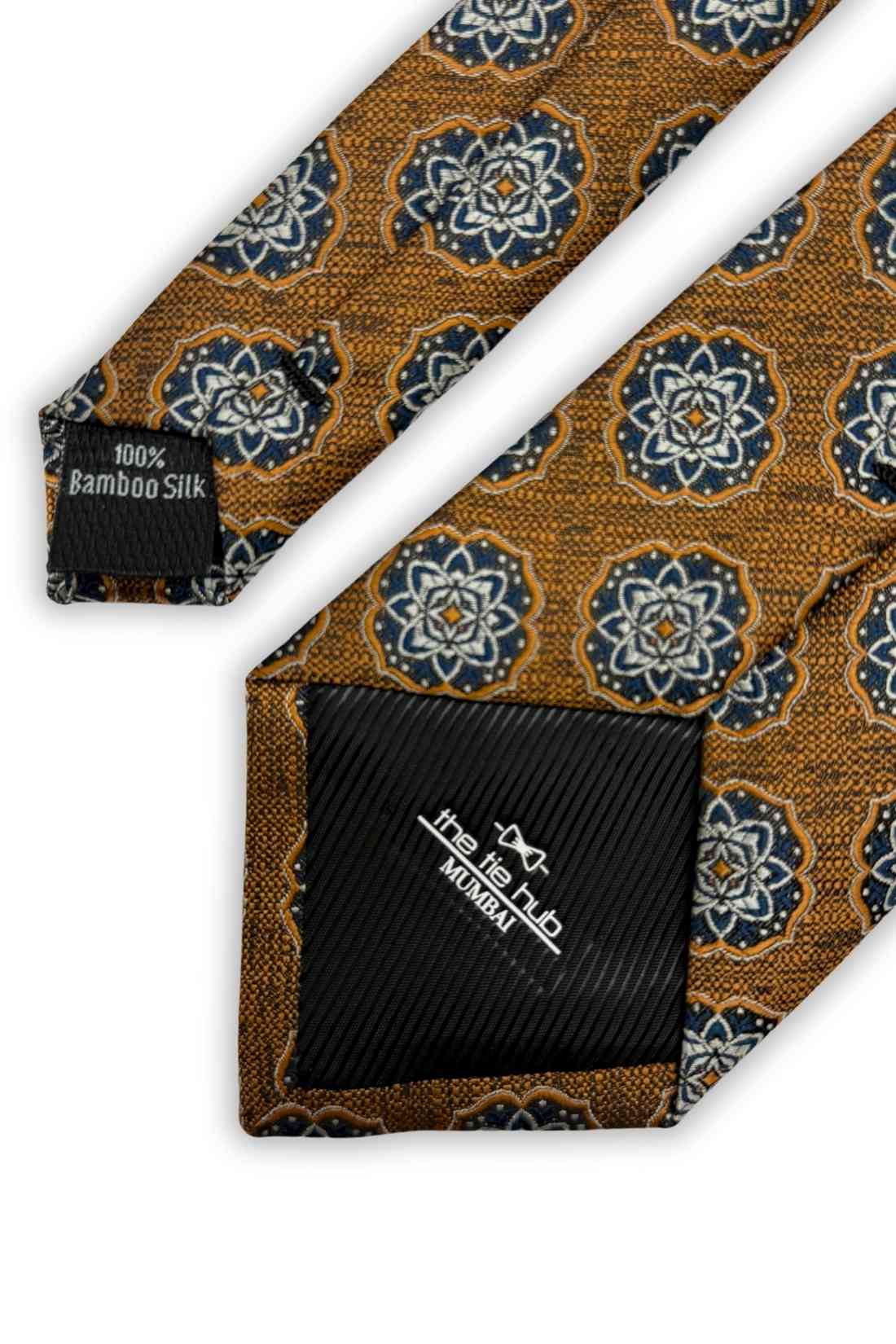 Mustard Bamboo Silk Necktie For Men | Medallion Jacquard Design