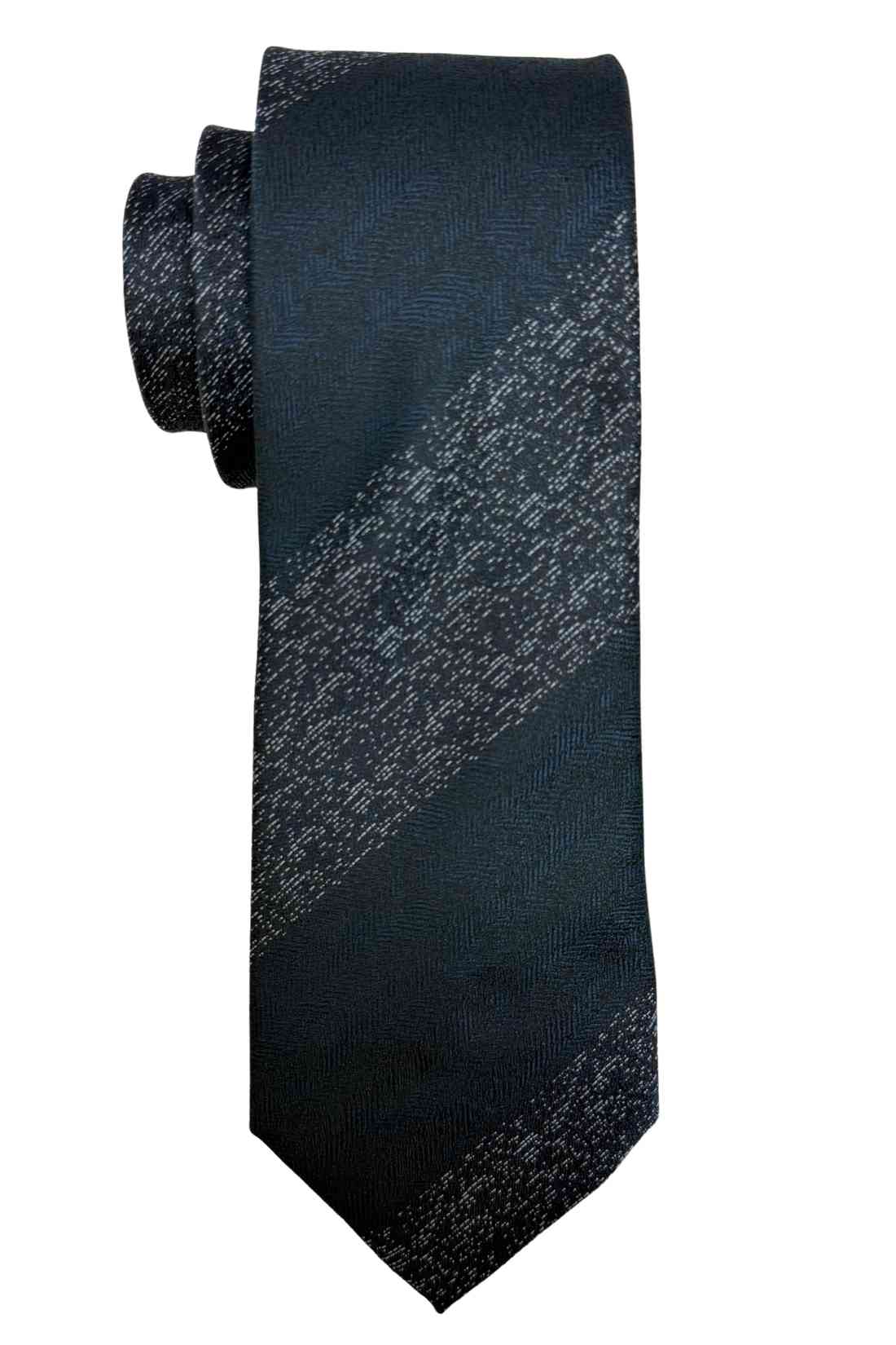 Navy Blue Striped Bamboo Silk Necktie For Men | Diagonal Textured Design