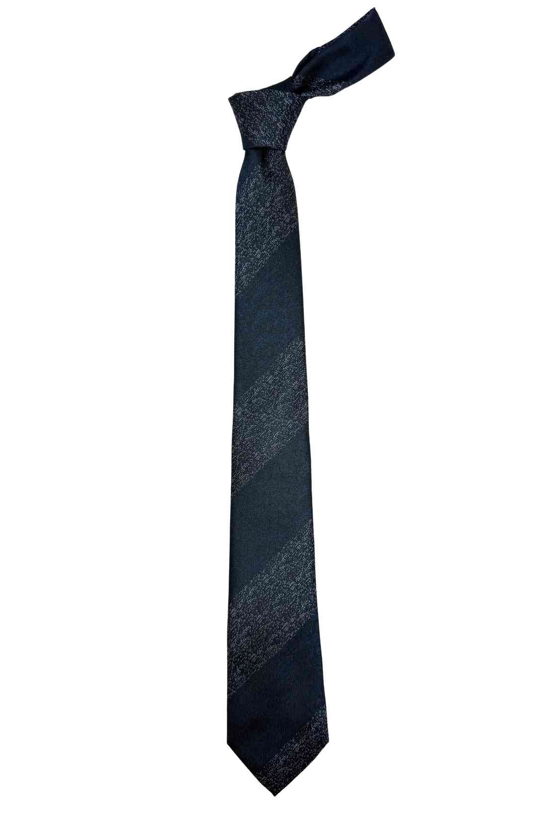 Navy Blue Striped Bamboo Silk Necktie For Men | Diagonal Textured Design