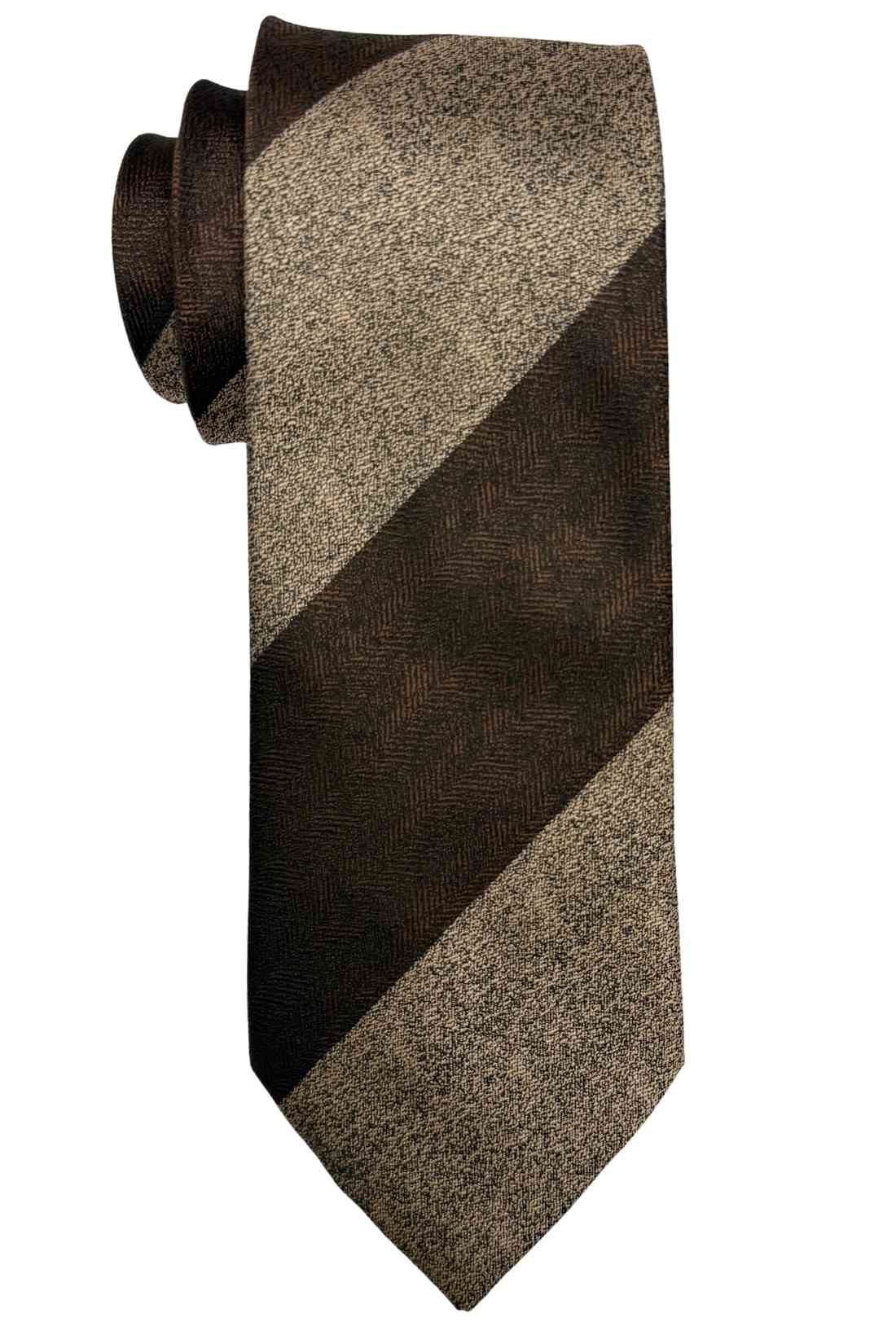 Brown & Beige Striped Bamboo Silk Necktie For Men | Diagonal Textured Design