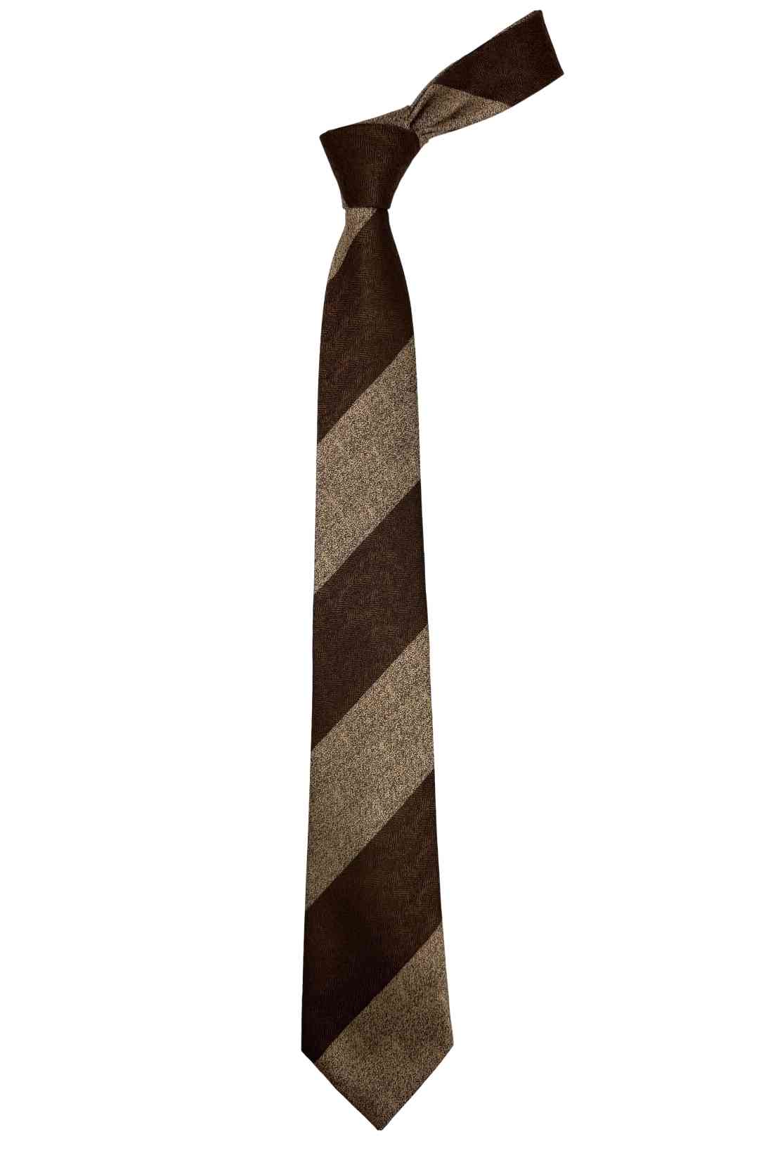 Brown & Beige Striped Bamboo Silk Necktie For Men | Diagonal Textured Design