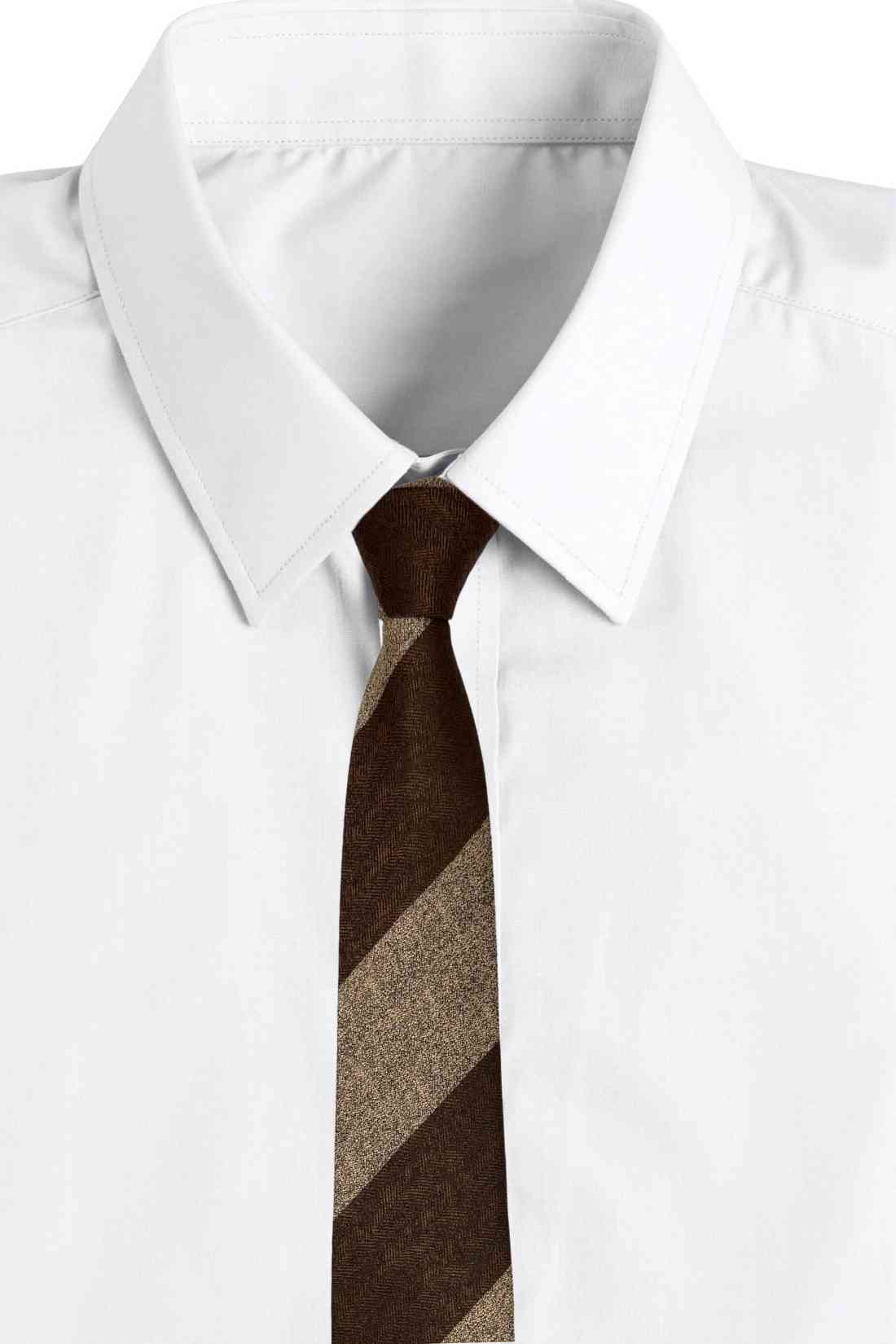 Brown & Beige Striped Bamboo Silk Necktie For Men | Diagonal Textured Design