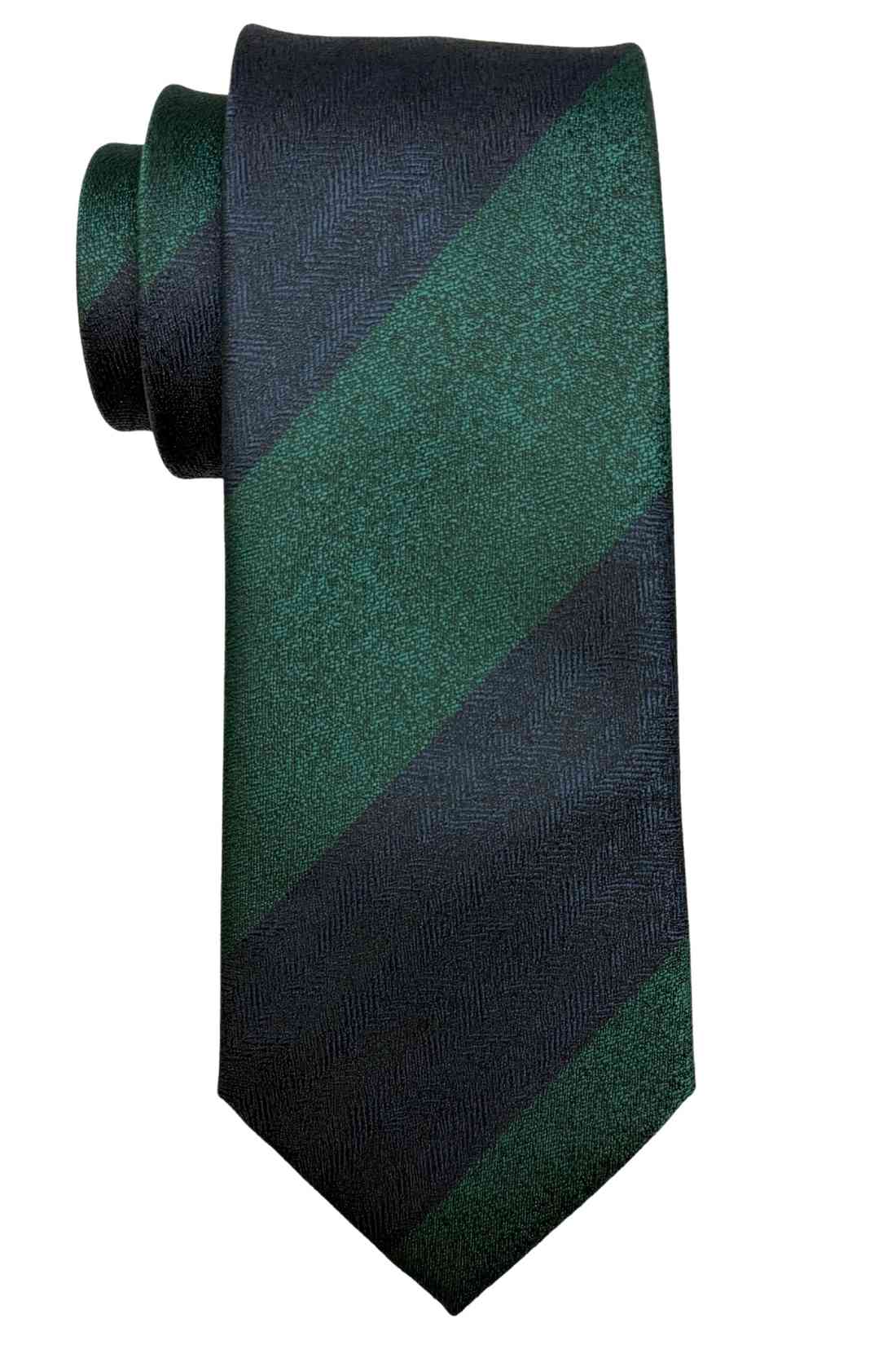 Navy Blue & Green Striped Bamboo Silk Necktie For Men | Diagonal Textured Design