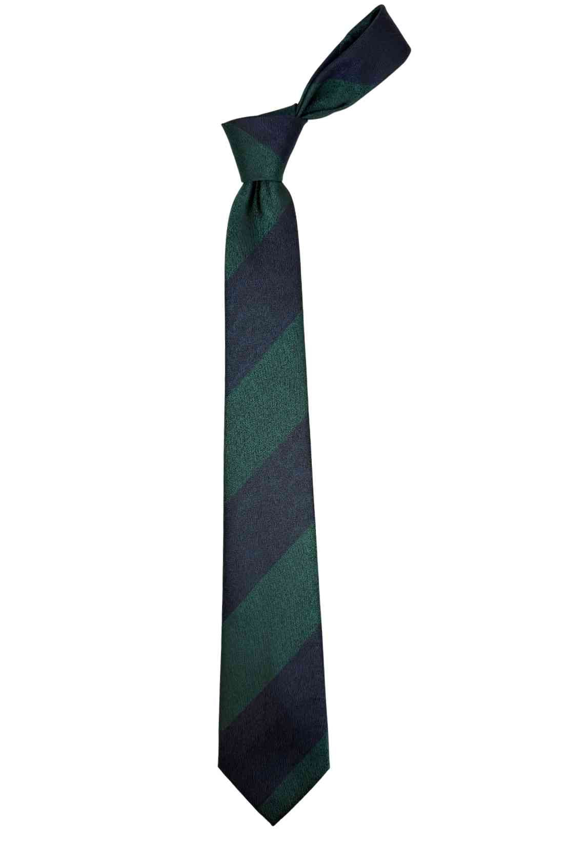 Navy Blue & Green Striped Bamboo Silk Necktie For Men | Diagonal Textured Design