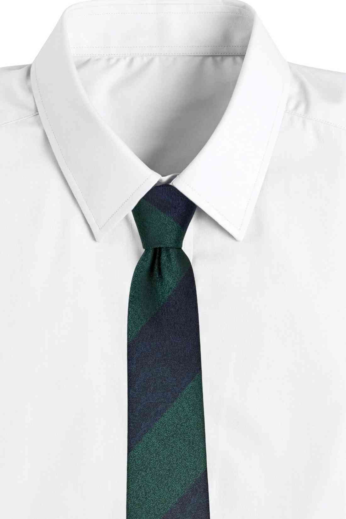 Navy Blue & Green Striped Bamboo Silk Necktie For Men | Diagonal Textured Design