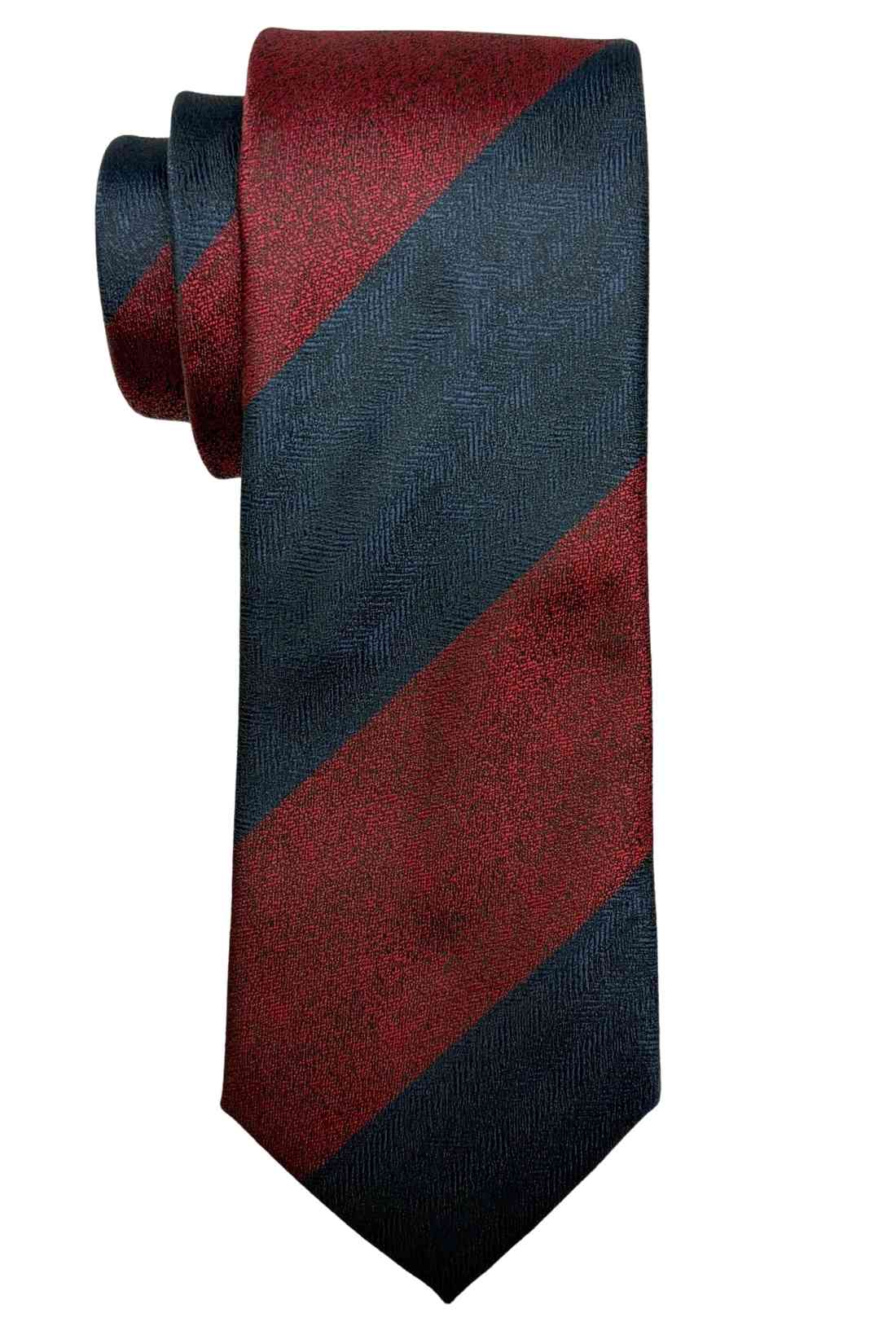 Maroon & Navy Blue Striped Bamboo Silk Necktie For Men | Diagonal Textured Design
